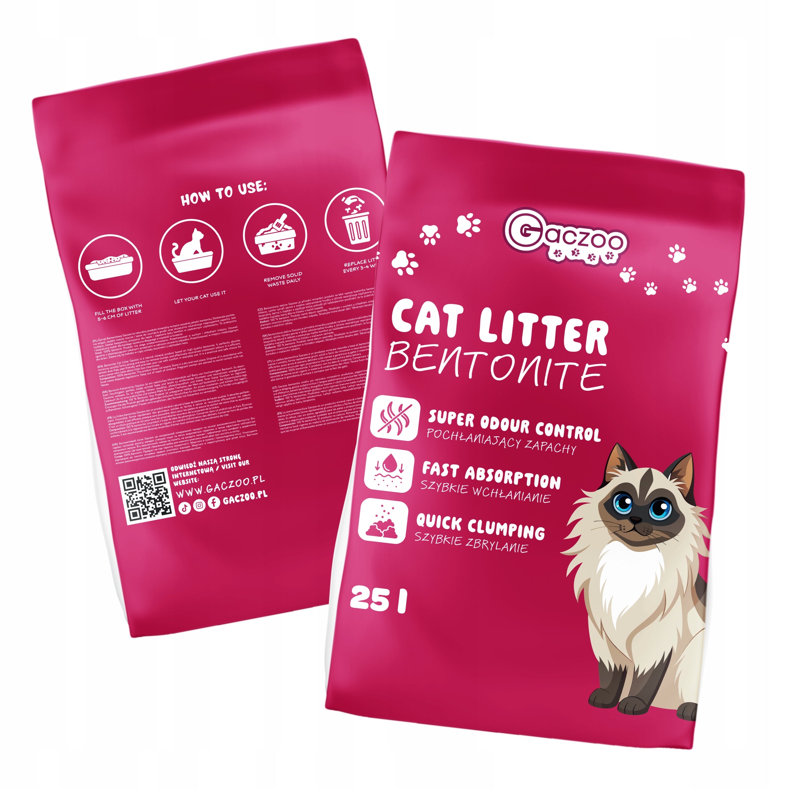 Cat Litter Bentonite Clumping Gaczoo 25 L Compact Fine Grain Packaging status original