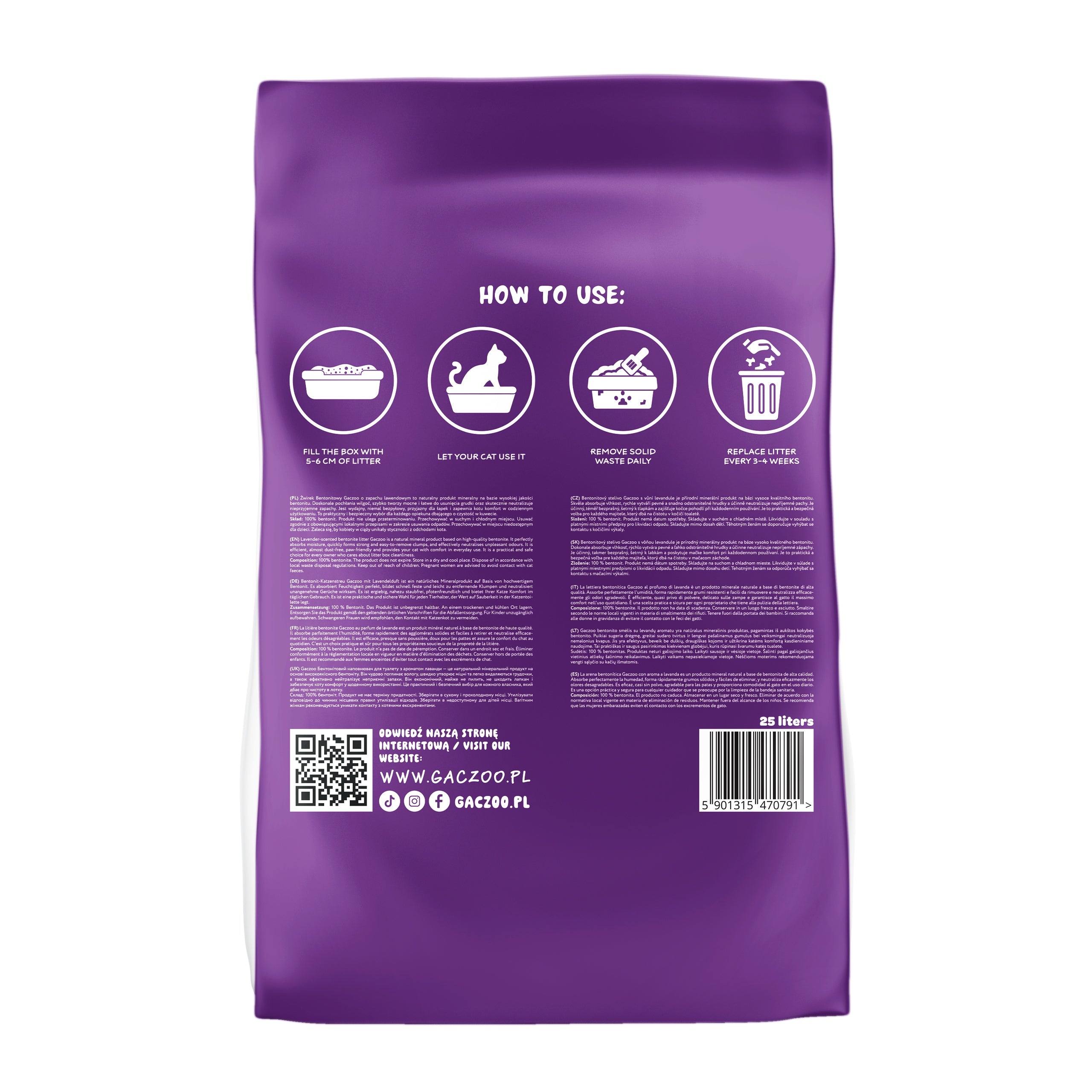 Cat Litter Bentonite Lavender 25 L Gaczoo Compact Clumping Manufacturer code 5901315470791