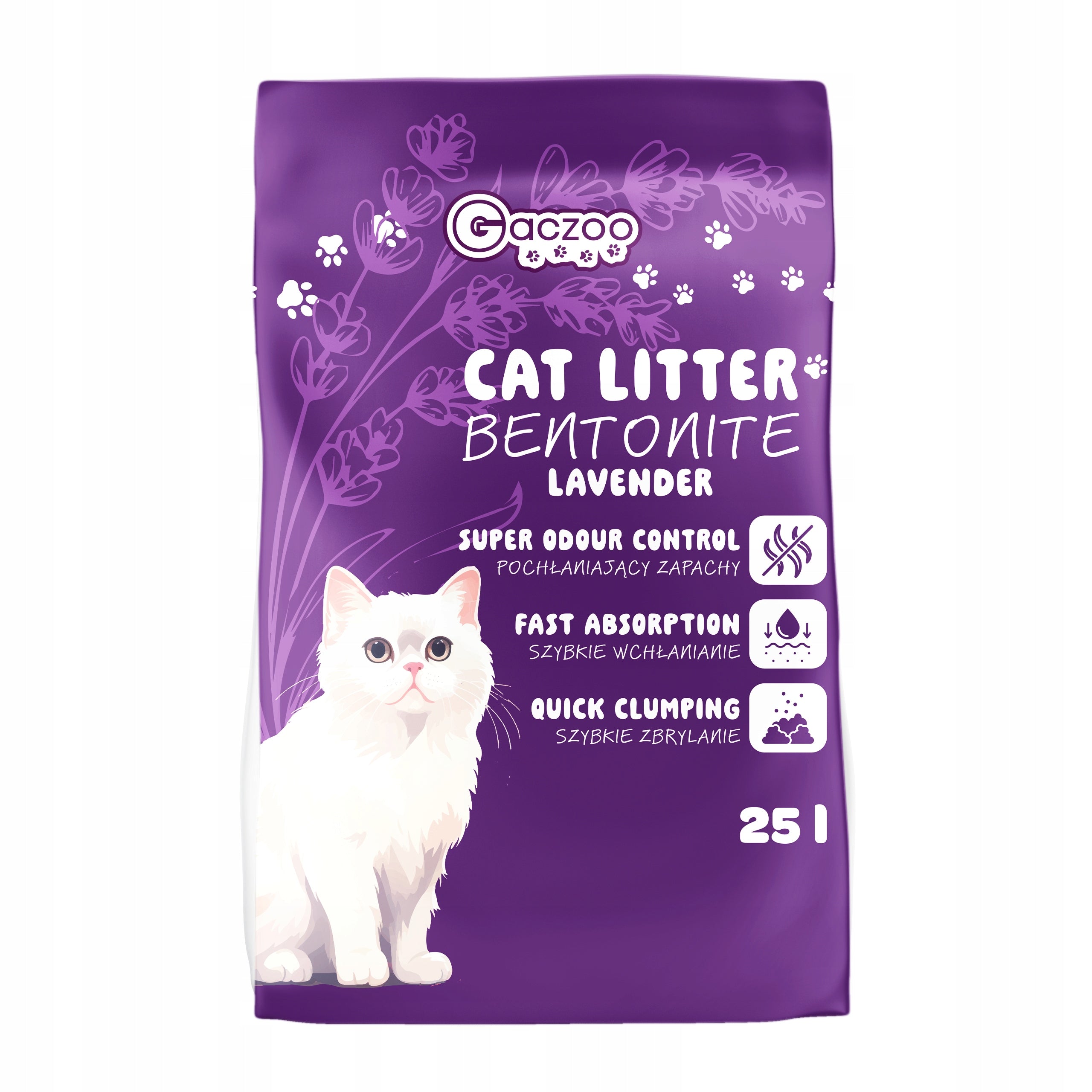 Cat Litter Bentonite Lavender 25 L Gaczoo Compact Clumping Packaging status original