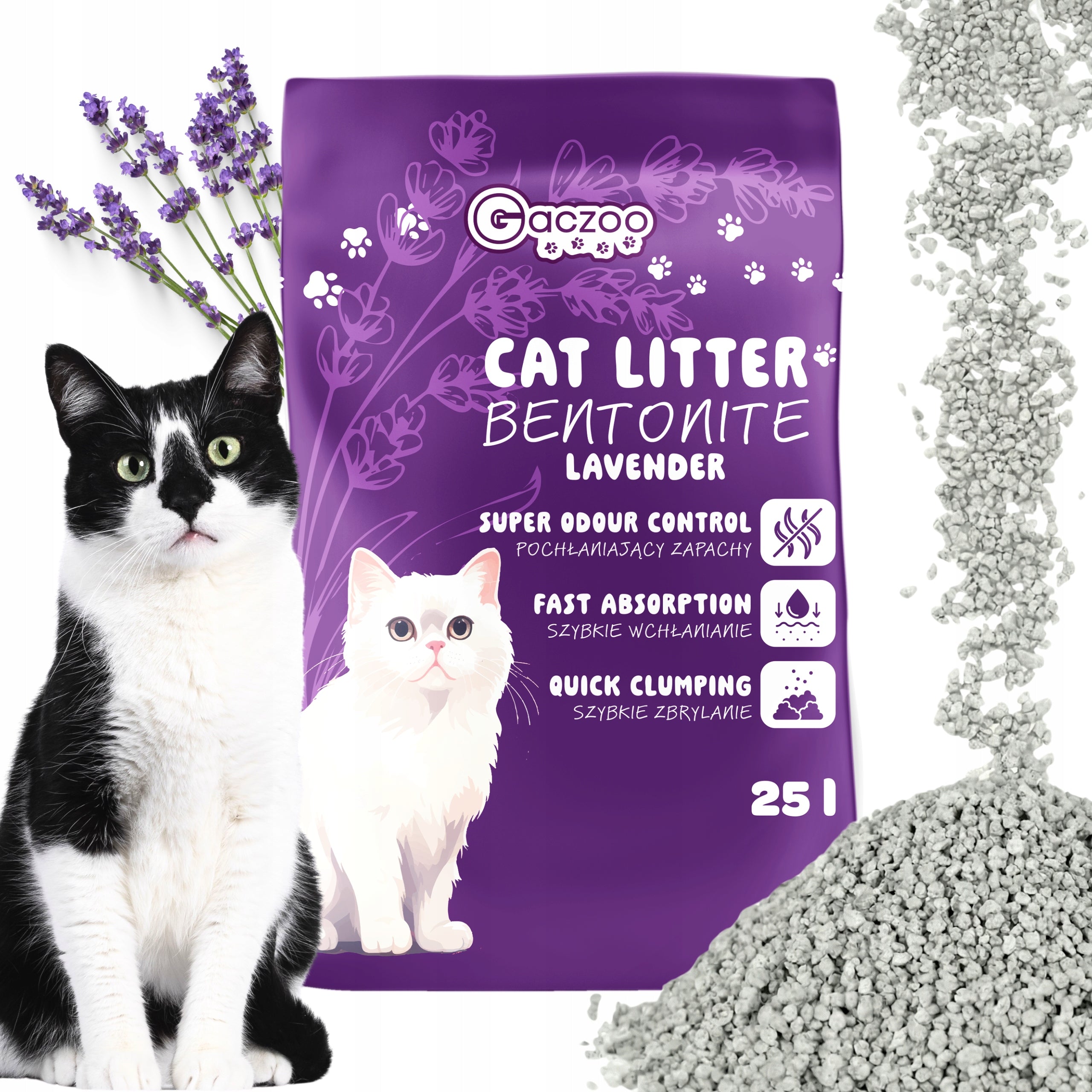 Cat Litter Bentonite Lavender 25 L Gaczoo Compact Clumping