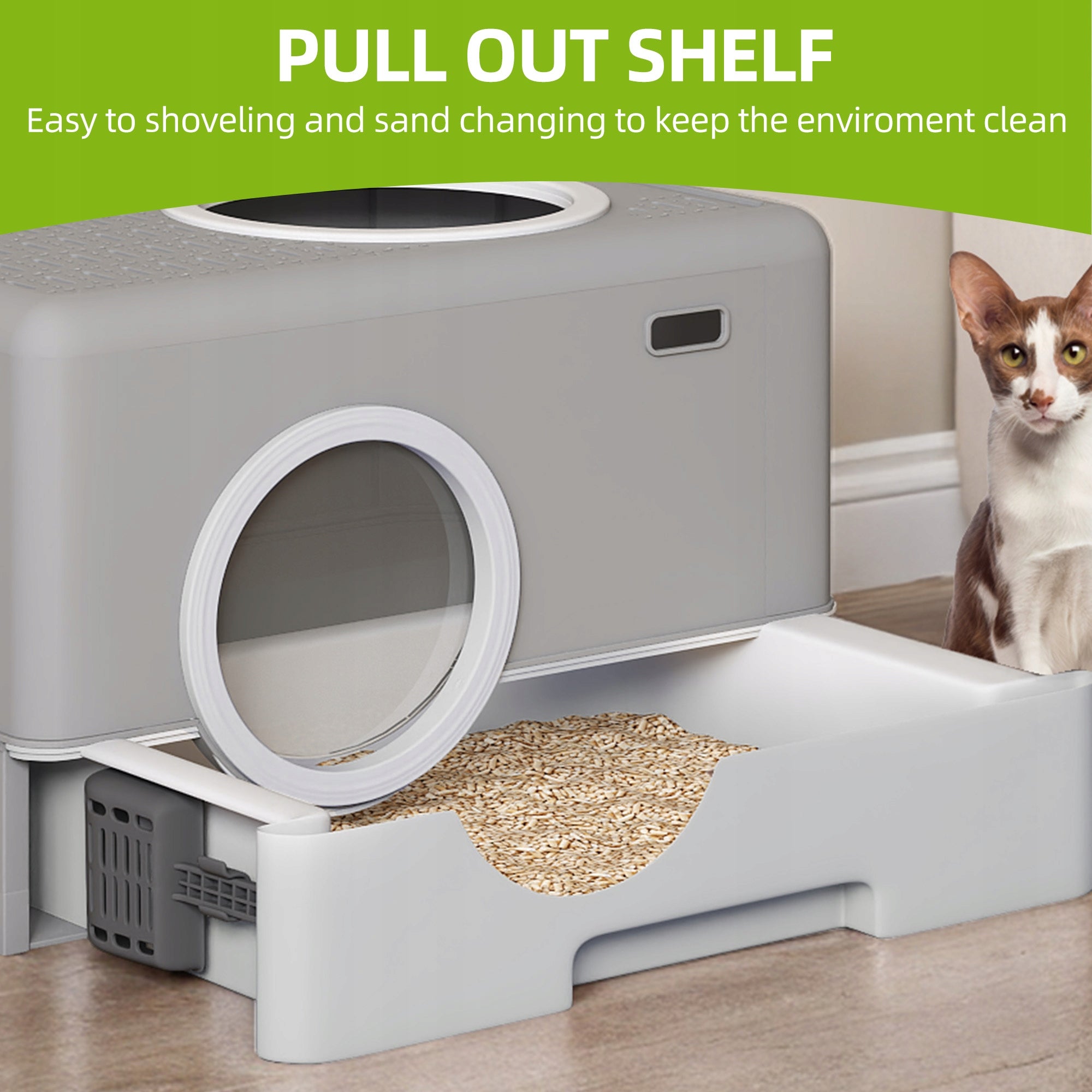 Cat Litter Box,Odorless Anti-Splashing,Drawer Desi ,Front Entry Top Exit Kind open litter box