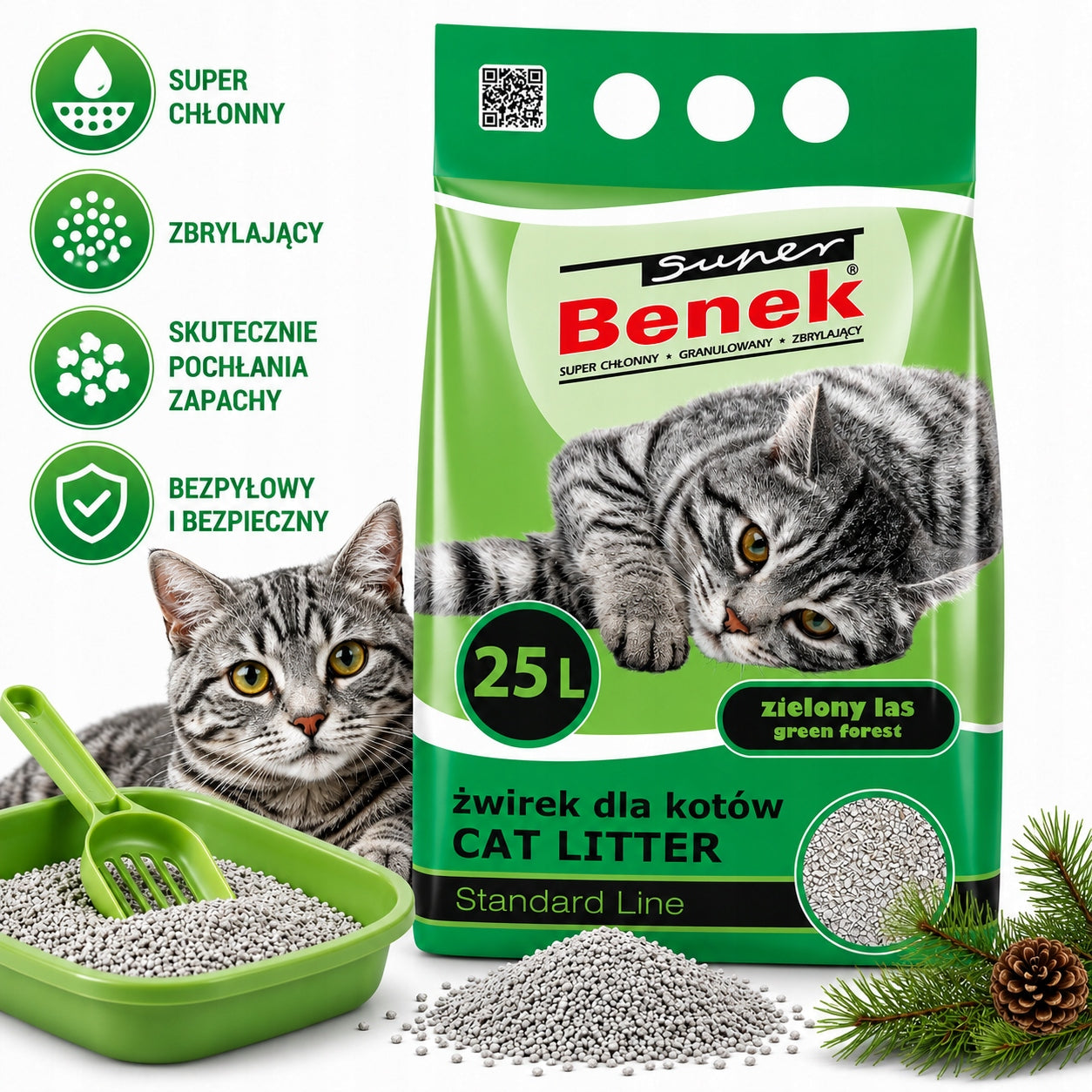 Cat Litter Super Benek Green Forest 25L Bentonite Clumping Brand Super Benek