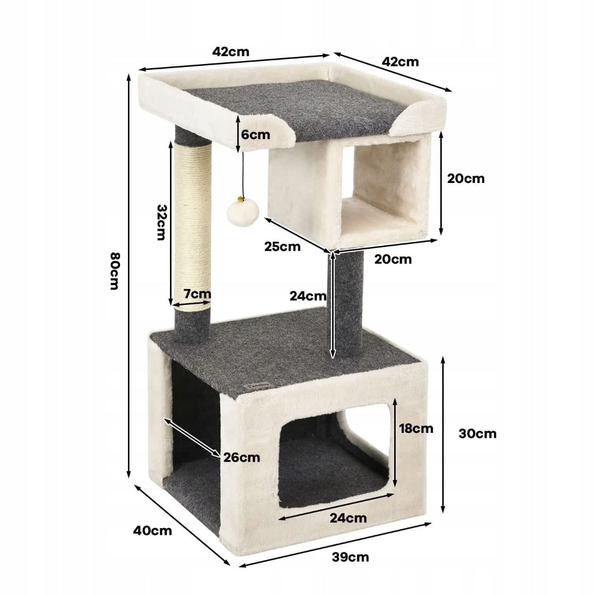 Cat Scratcher 2-Tier Tower Cat House Bed 42 x 42 x 80 cm Brand Costway
