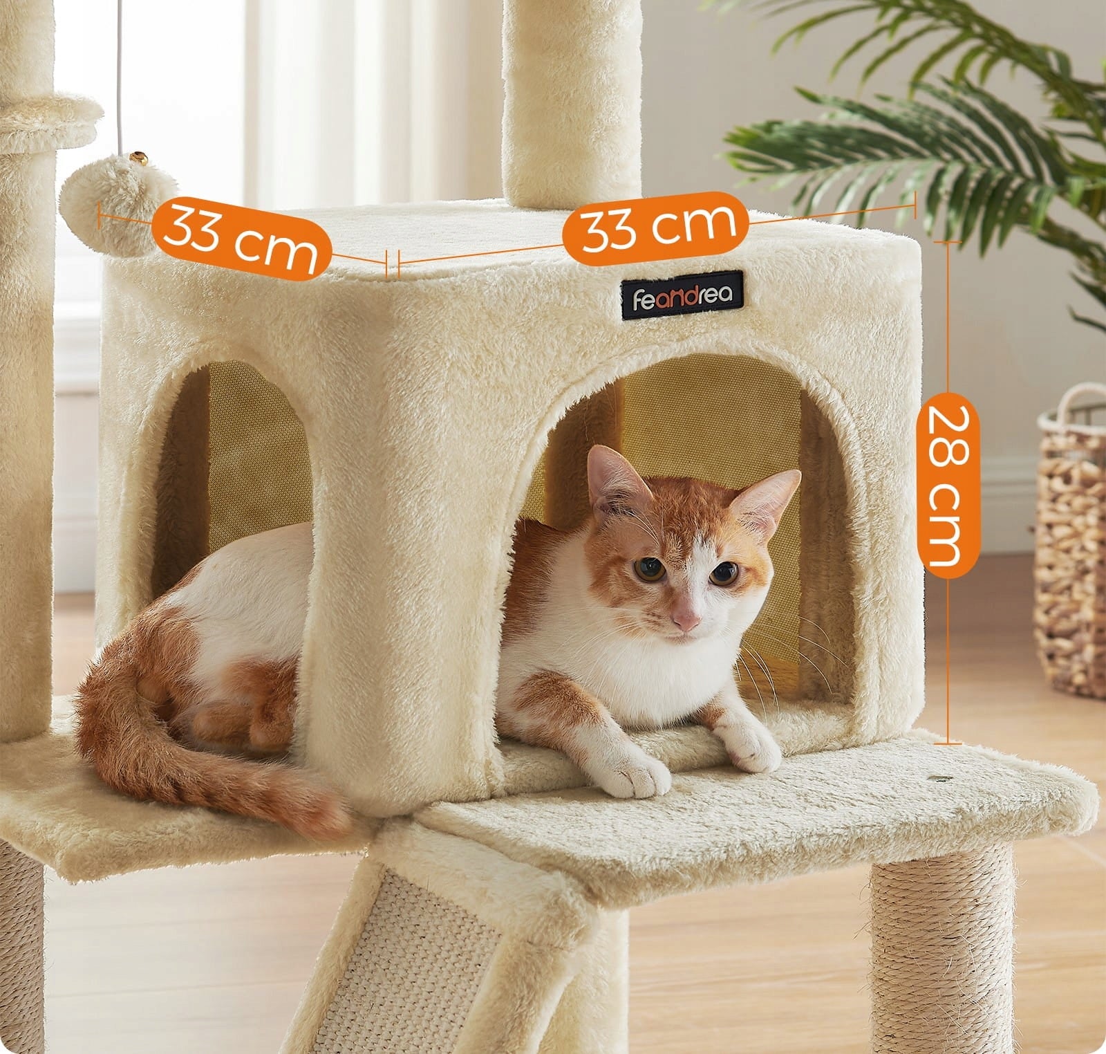 Cat Scratcher 96 cm Beige Bed Cottage Tower Sizal 2 Levels Height (cm) 61 - 100 cm
