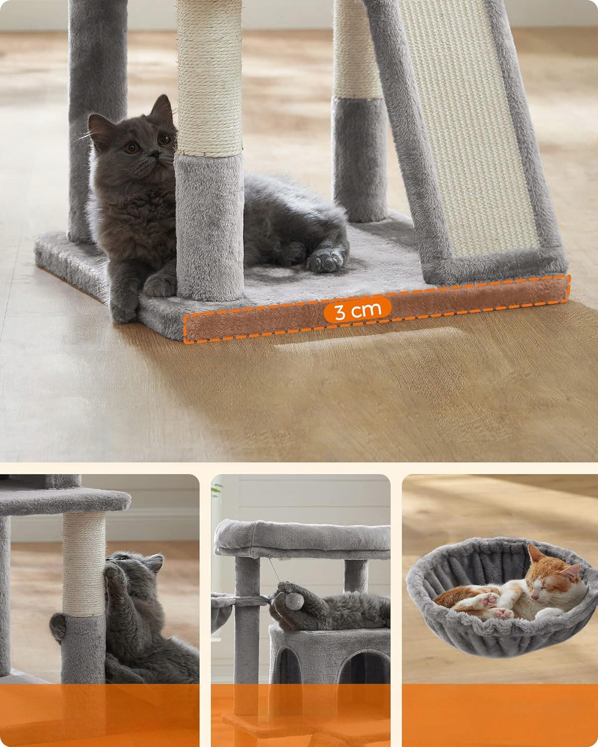 Cat Scratcher 96 cm Cottage Bed Light Grey Tower with Platform Rampa Color gray