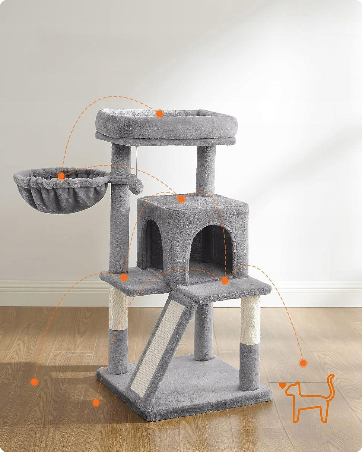 Cat Scratcher 96 cm Cottage Bed Light Grey Tower with Platform Rampa Manufacturer code PCT51W