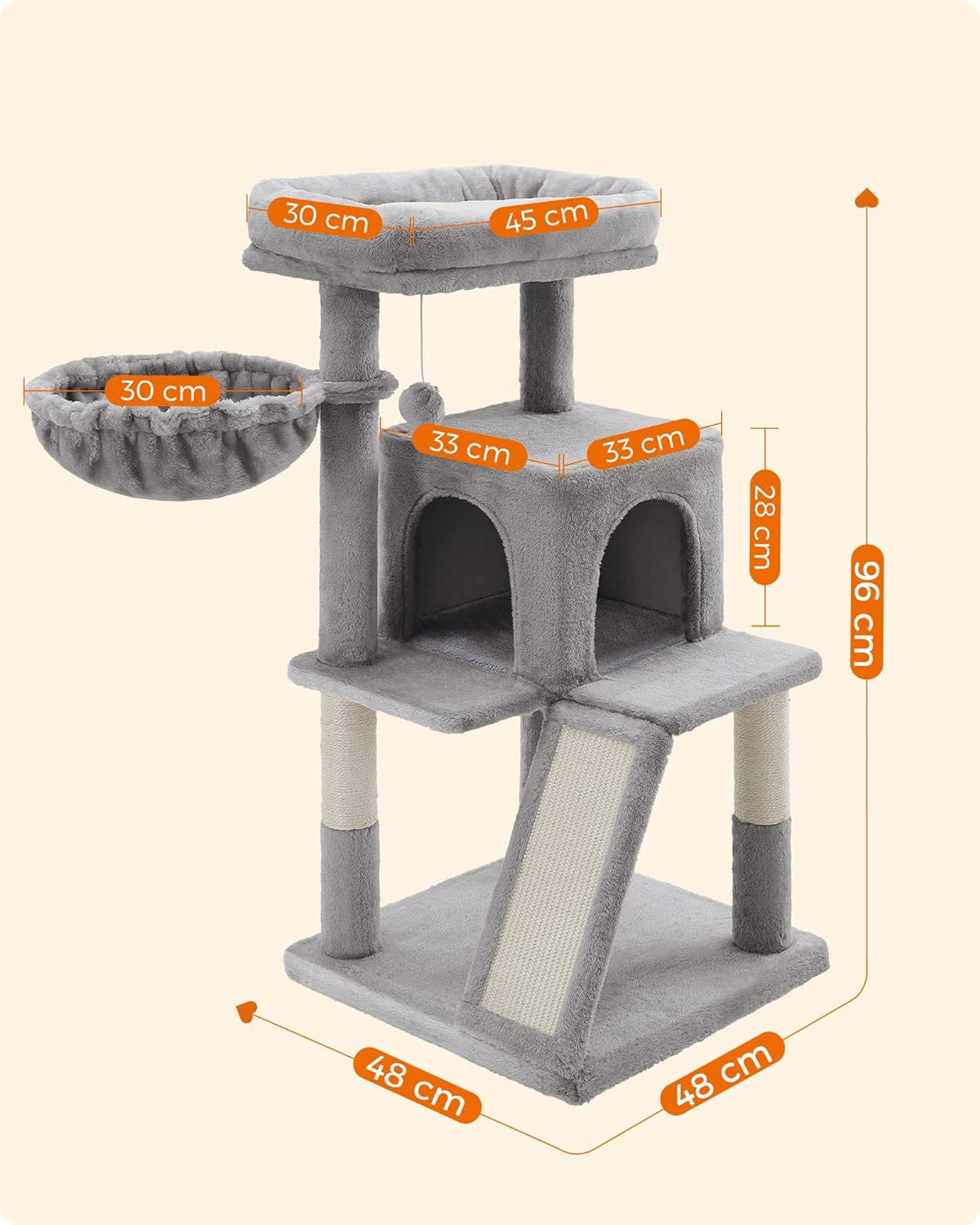 Cat Scratcher 96 cm Cottage Bed Light Grey Tower with Platform Rampa Packaging status original