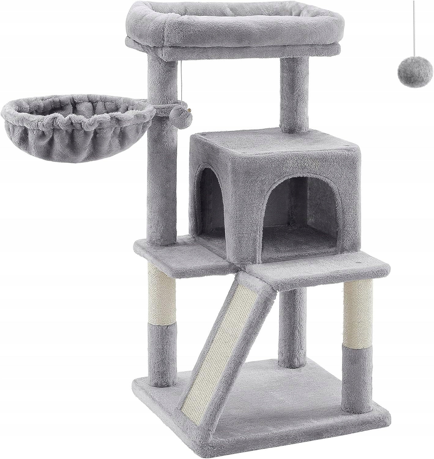 Cat Scratcher 96 cm Cottage Bed Light Grey Tower with Platform Rampa