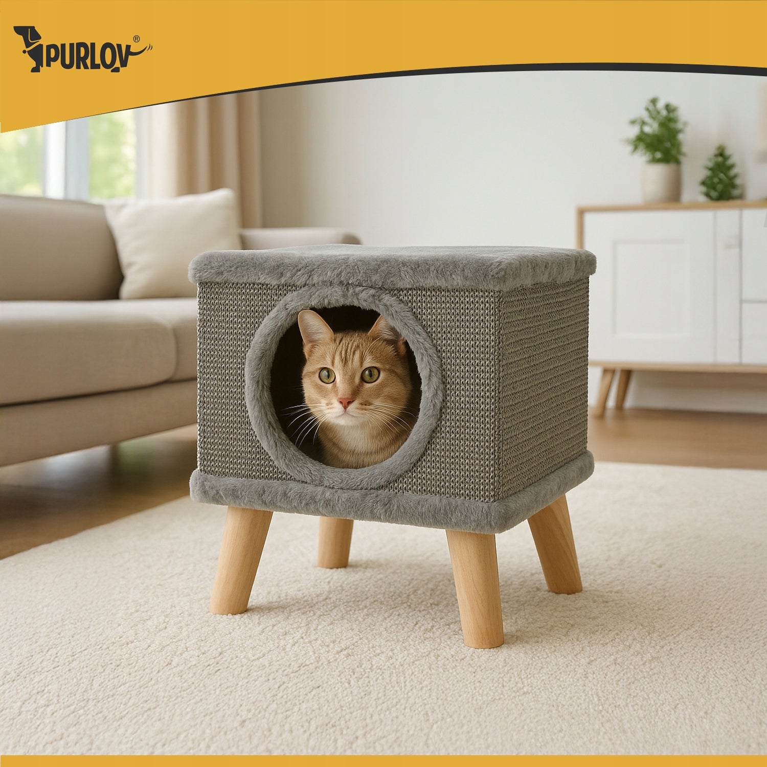 Cat Scratcher Bed Cat House Booth + Hanging Toy 2 Levels Kind outdoor cat house