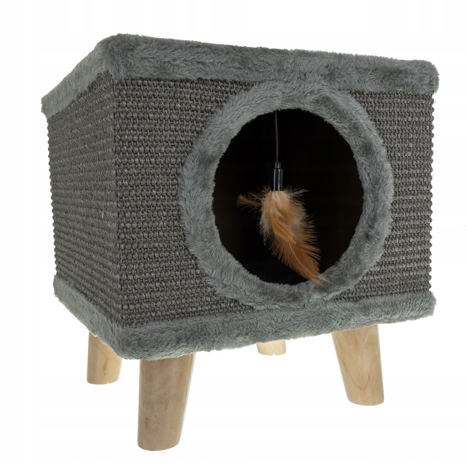 Cat Scratcher Bed Cat House Booth + Hanging Toy 2 Levels Mounting location freestanding