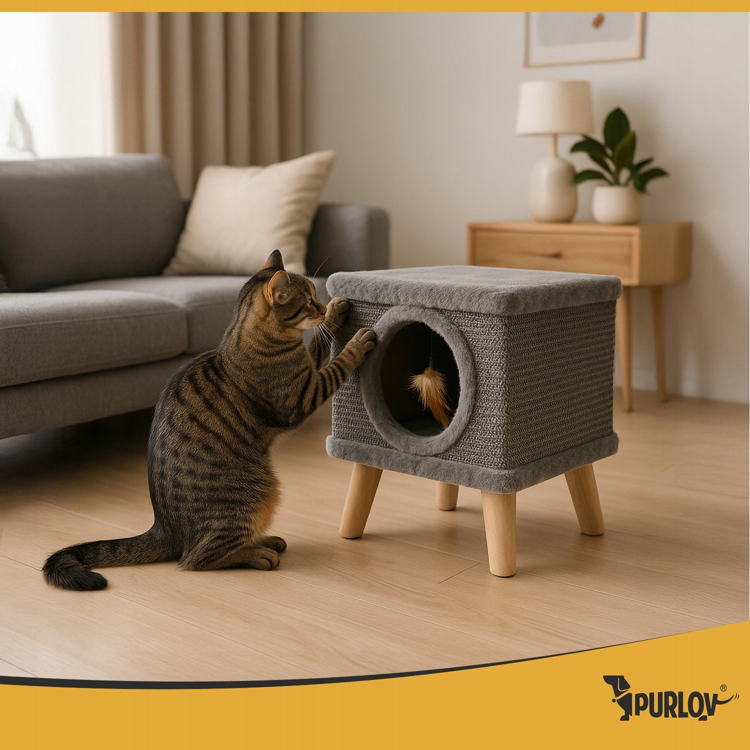 Cat Scratcher Bed Cat House Booth + Hanging Toy 2 Levels Product width 32 cm