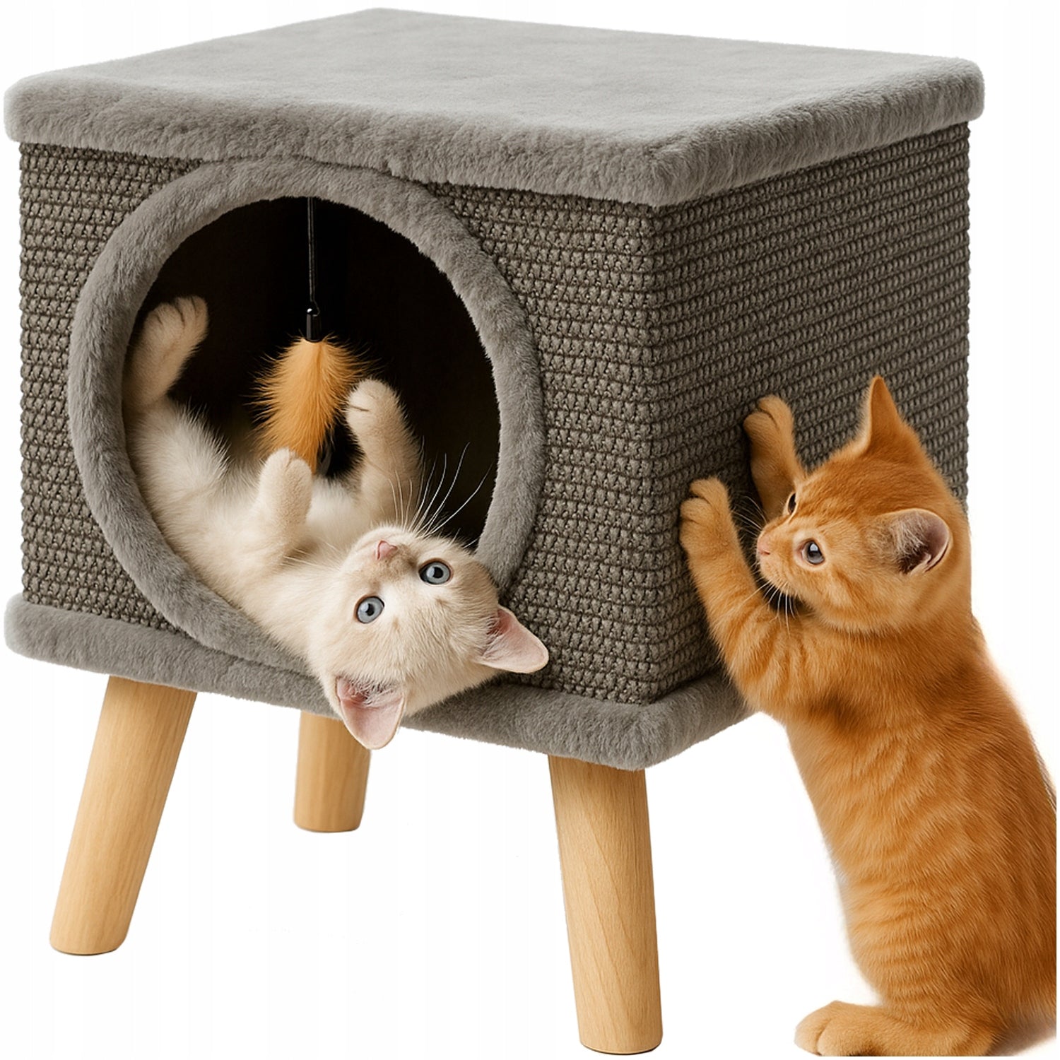 Cat Scratcher Bed Cat House Booth + Hanging Toy 2 Levels