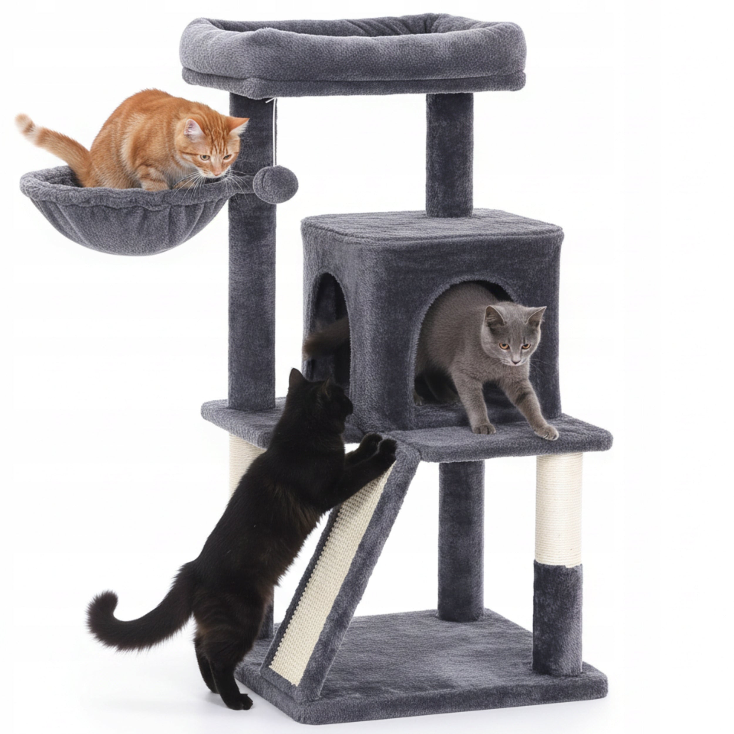 Cat Scratcher Bed Cottage Post with Toys Rope Sizal 3 Levels