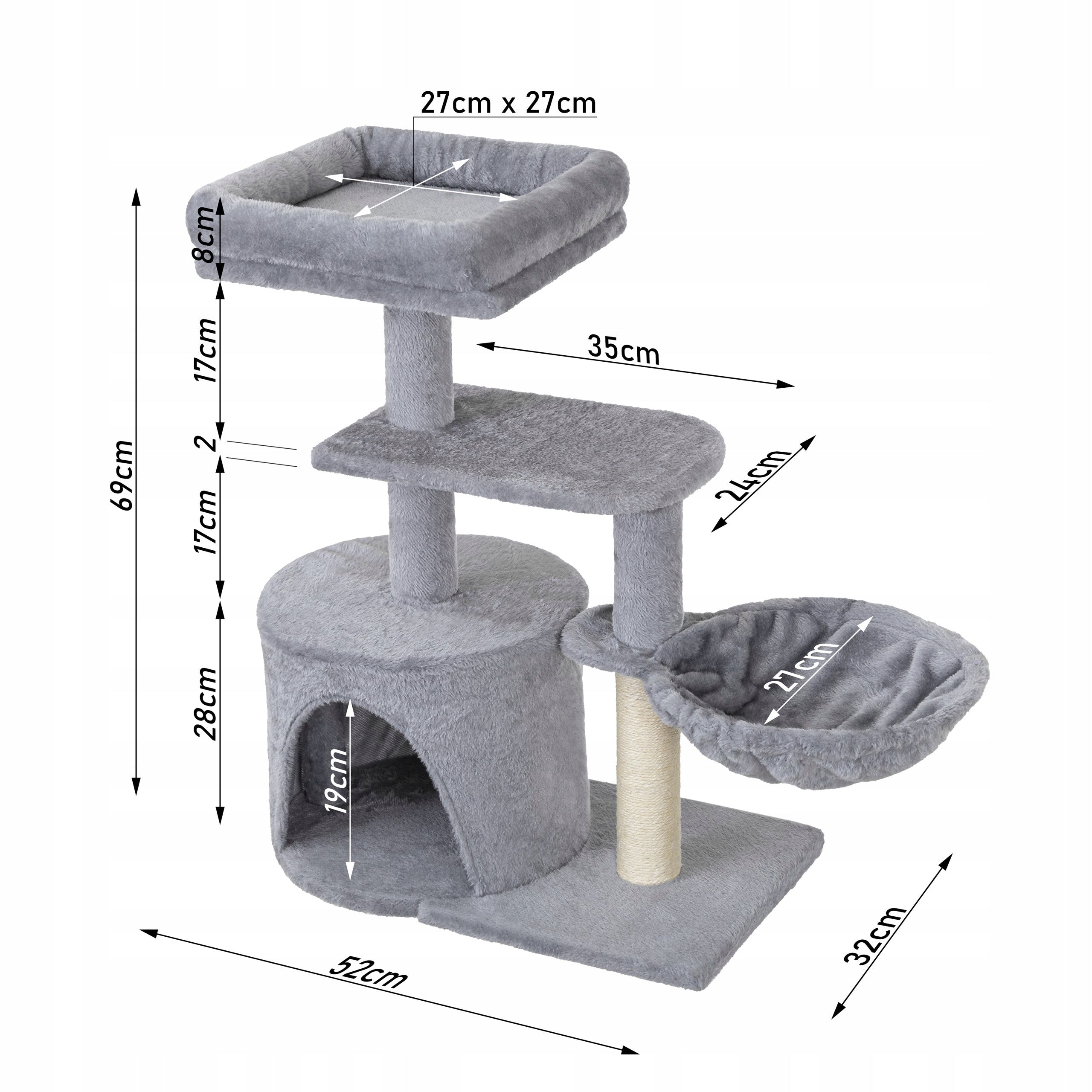 Cat Scratcher Cat Tower with Bedhouse Hammock House H 69 cm Height (cm) 61 - 100 cm