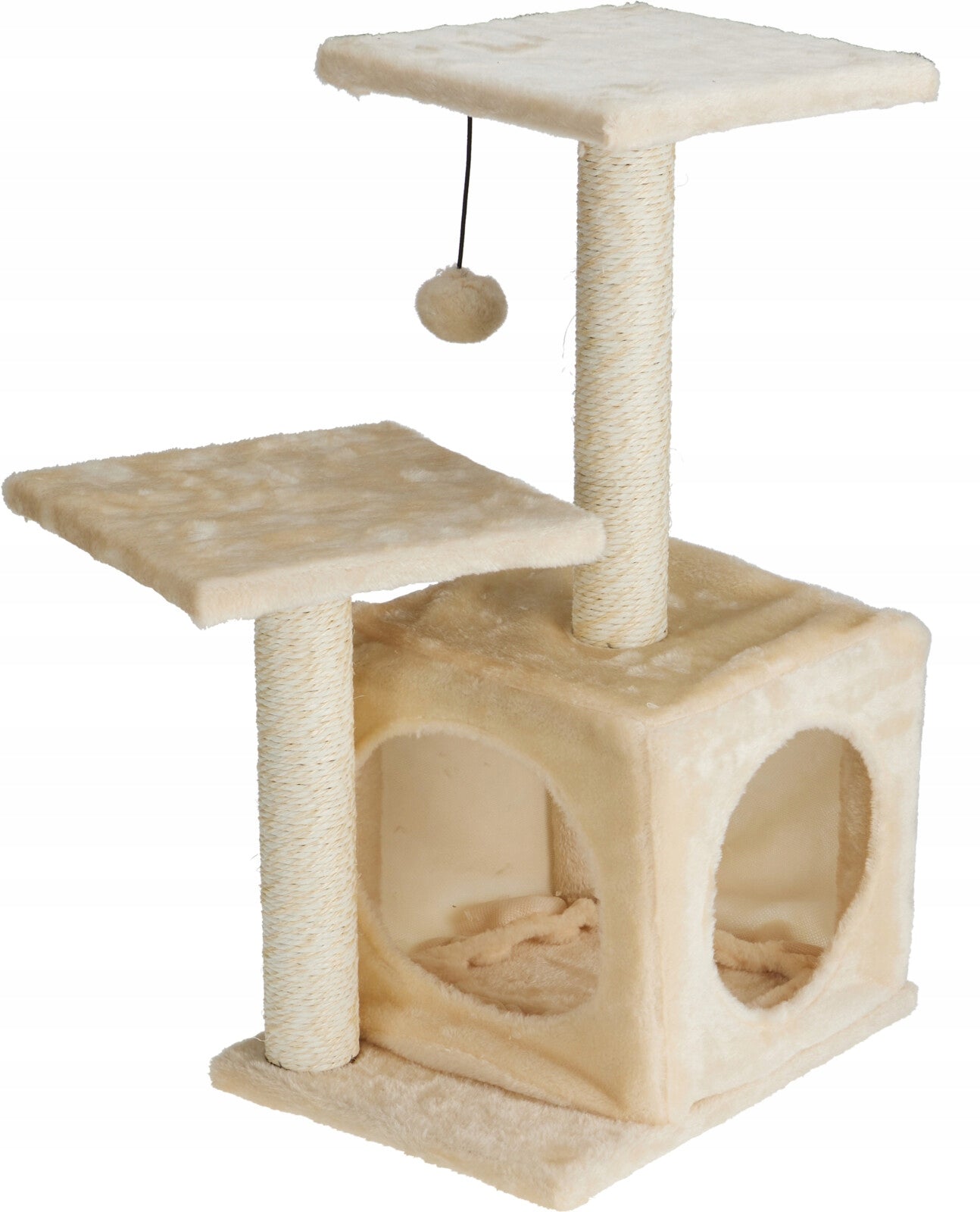 Cat Scratcher Compact Tower 61cm with House and Ball – Beige