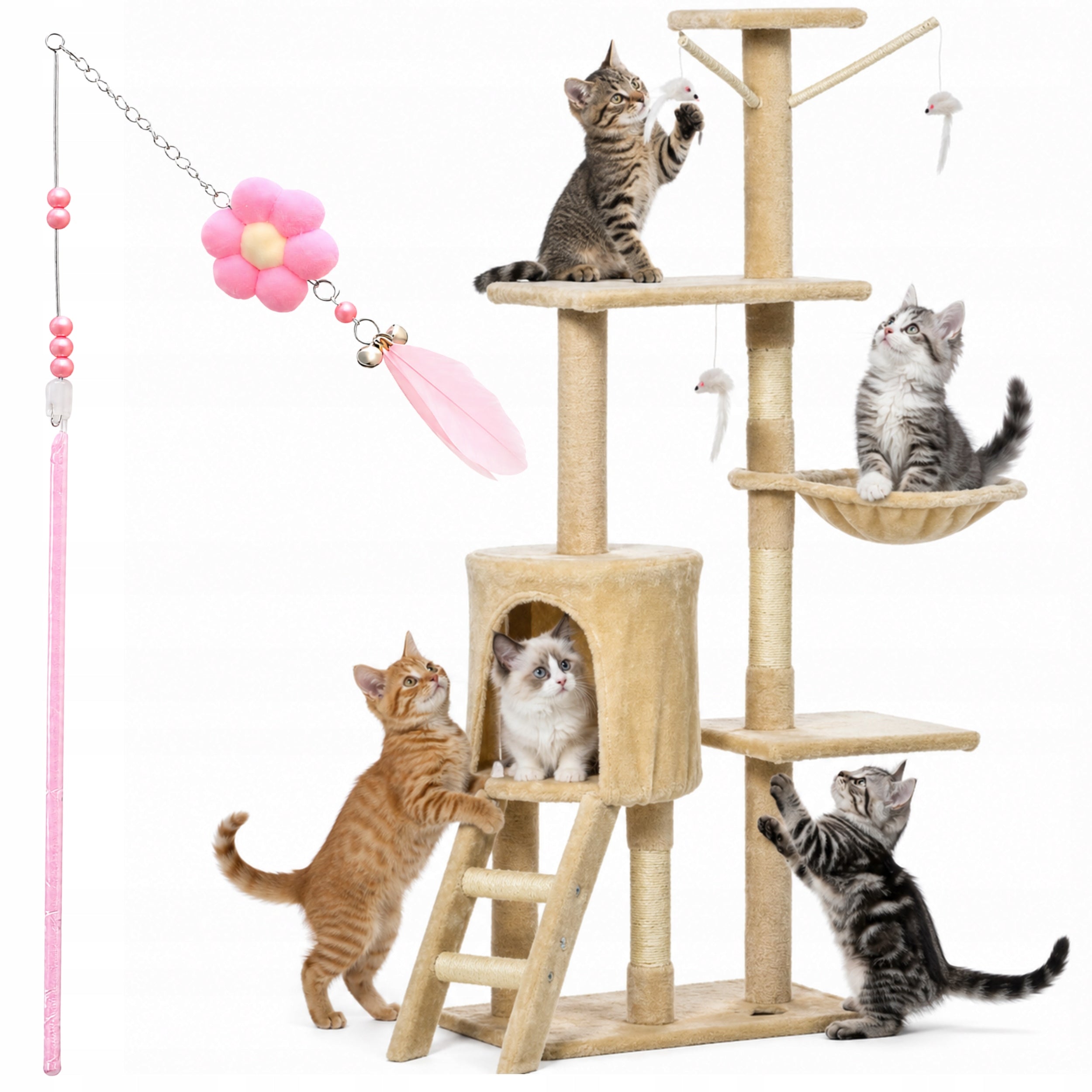 Cat Scratcher Fishing Rod Tower Booth Bed Post for Scratching 138cm MT05