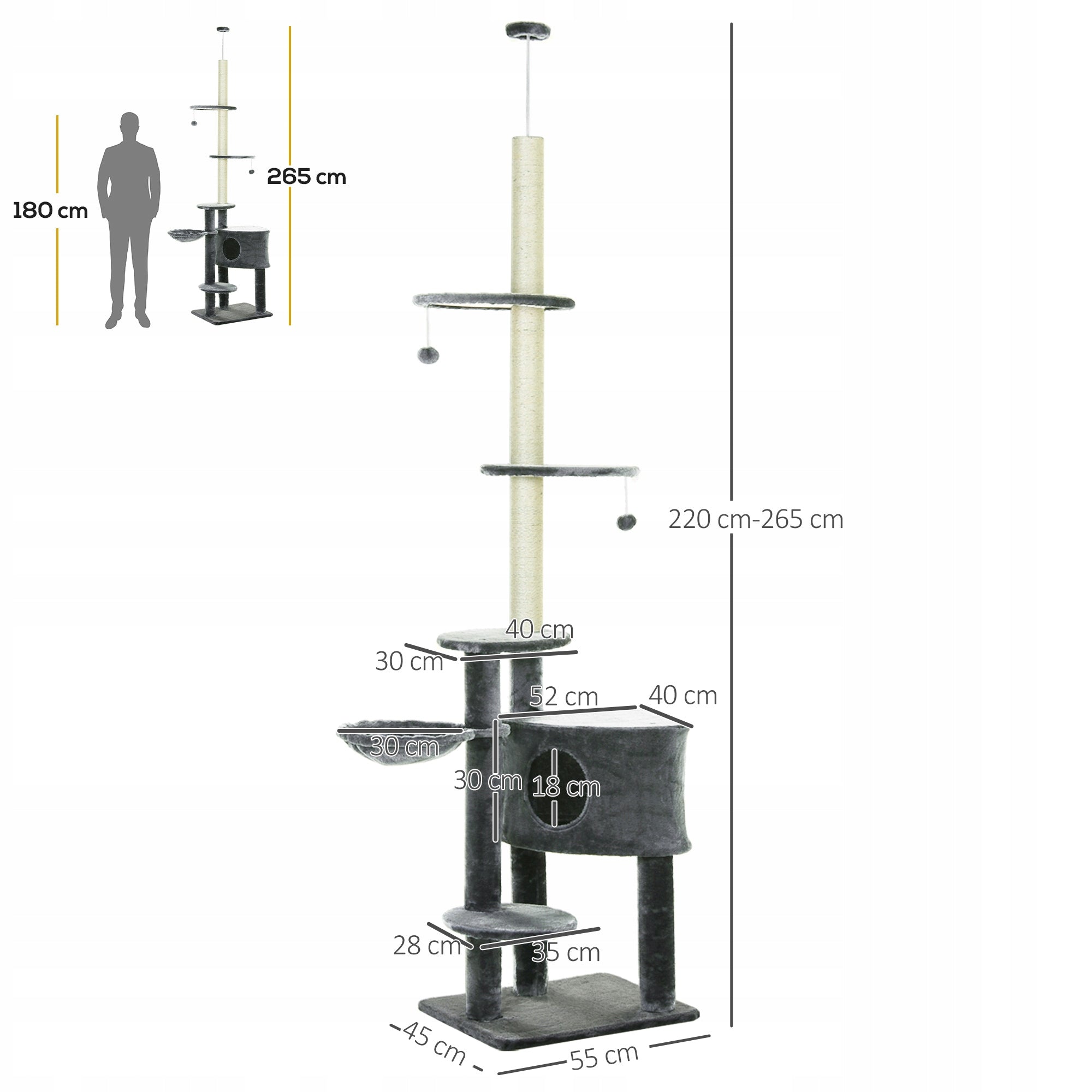 Cat Scratcher Large High Adjustable Ceiling Post Tower 240-260 cm Packaging status original