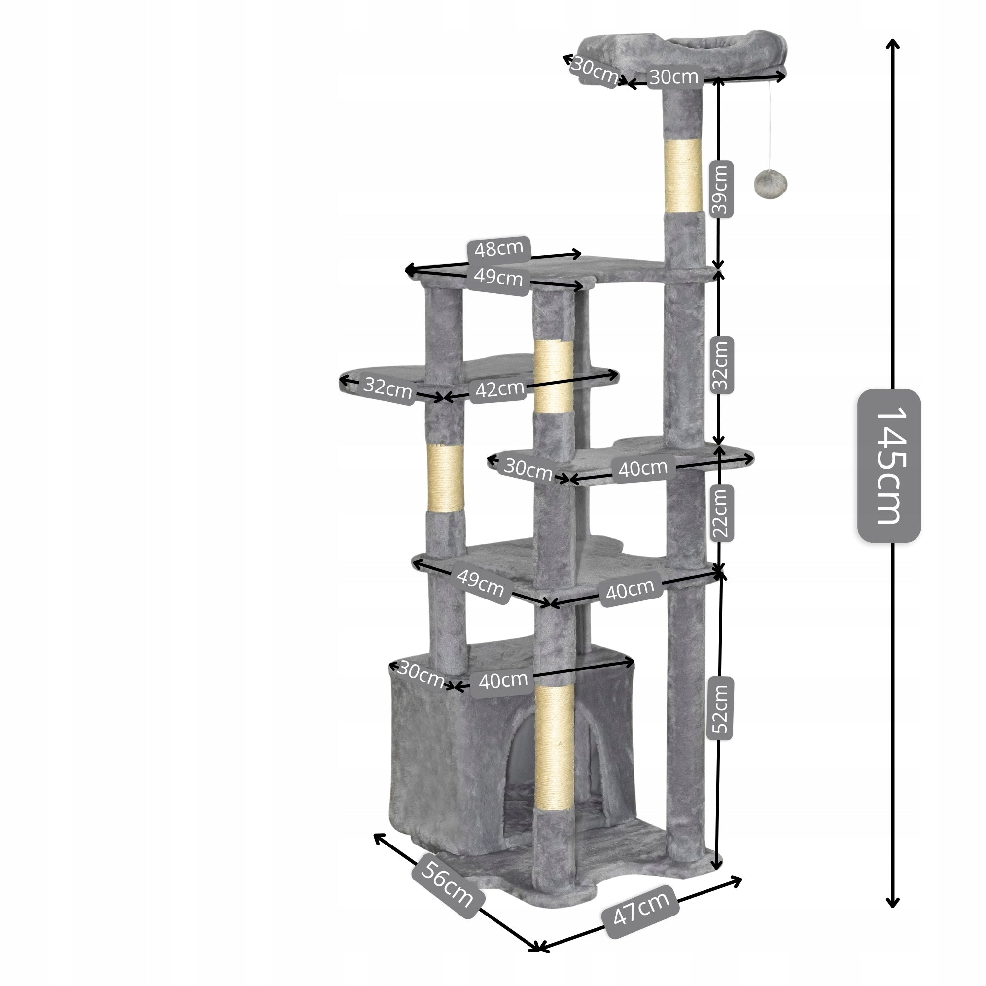 Cat Scratcher Large XXL "Domi" 145cm 7 Levels Grey Tower Bed House Brand no brand