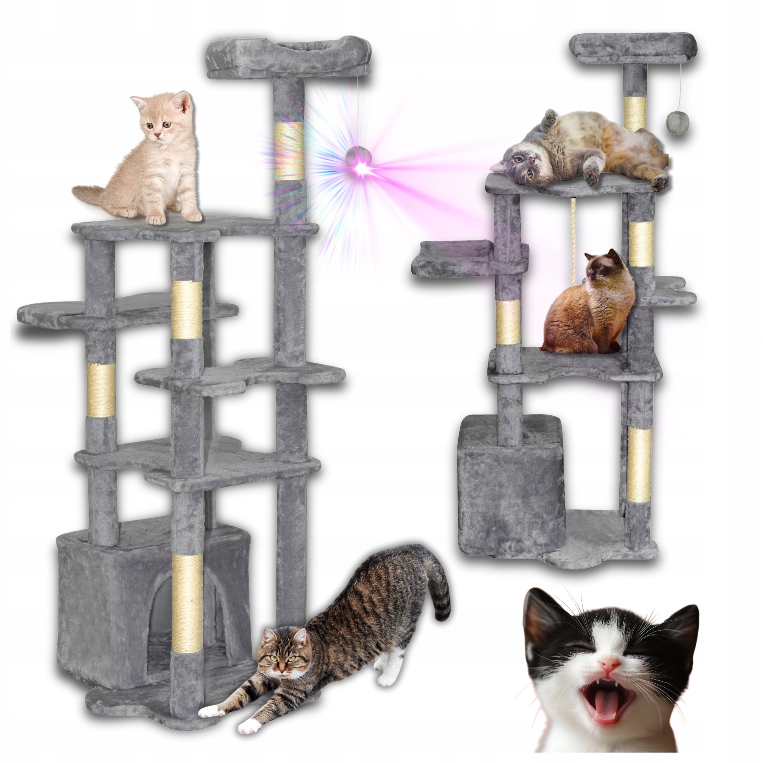 Cat Scratcher Large XXL "Domi" 145cm 7 Levels Grey Tower Bed House