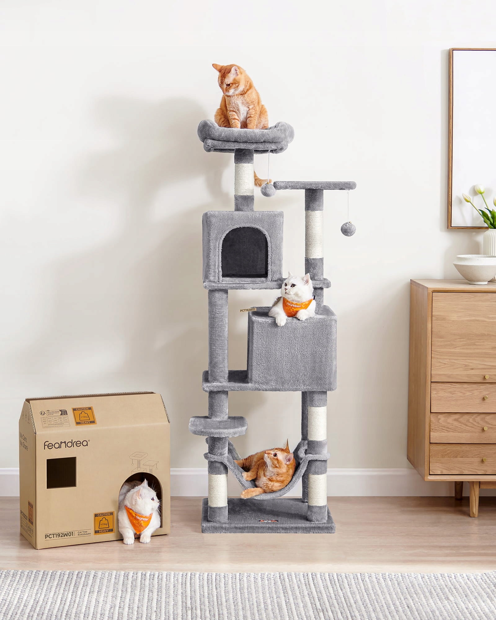 Cat Scratcher Multi-Level Platform Bed Light Grey Height (cm) 101 - 160 cm