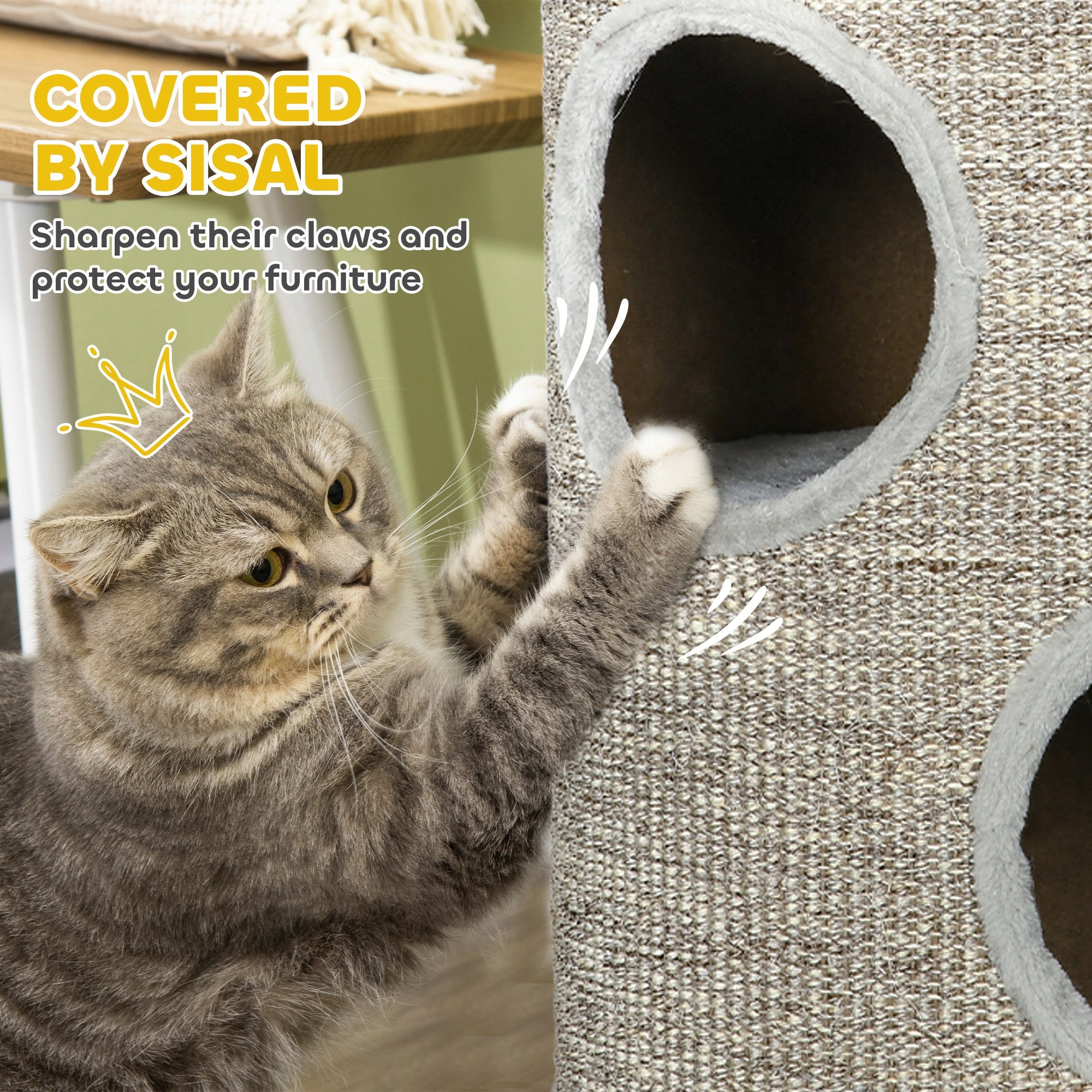 Cat Scratcher Post Tower Tube Bed and Hideout with Sizalem 70cm Color gray