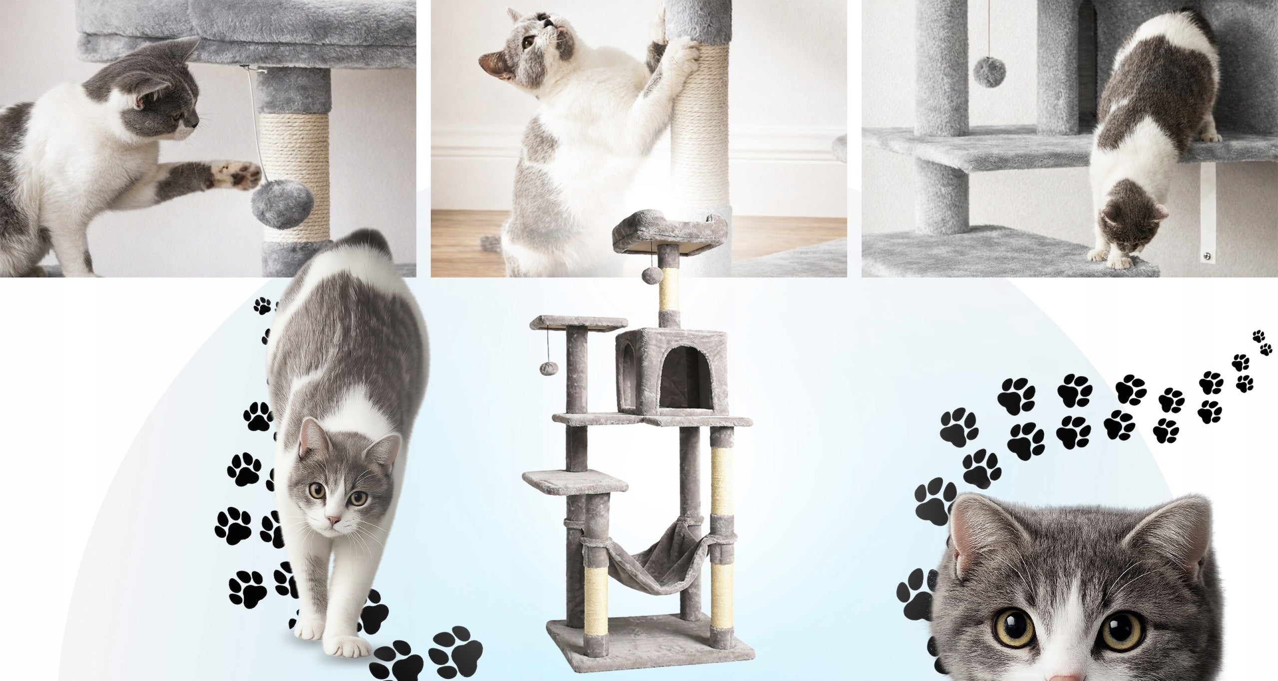 Cat Scratcher Tower Bed House Booth 7 Pos. Toy Drawstring Hammock Height (cm) 101 - 160 cm