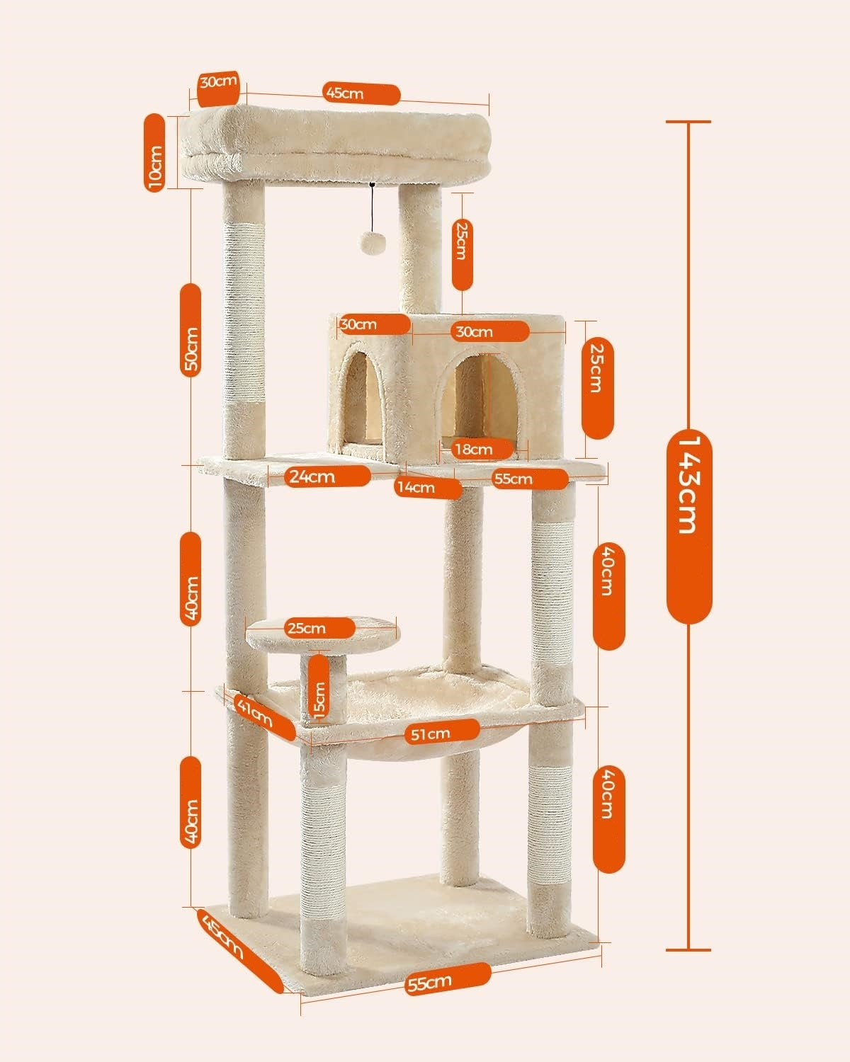 Cat Scratcher Tree Bed Cottage 143cm Beige High Soft Stable Manufacturer code Drapak Drzewko 02