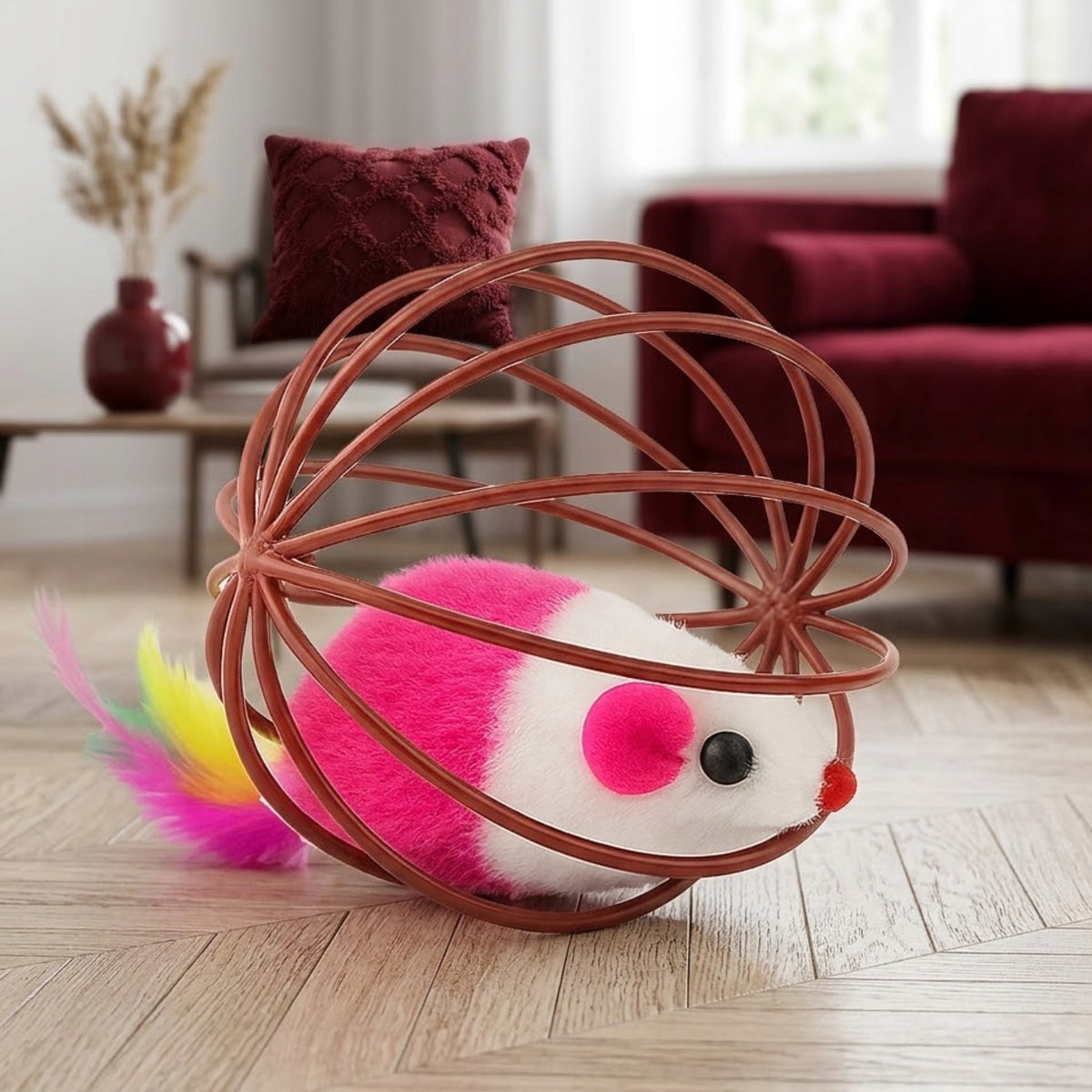 Cat Toy Interactive Ball Mouse with Feathers Rattle Ball Packaging status original