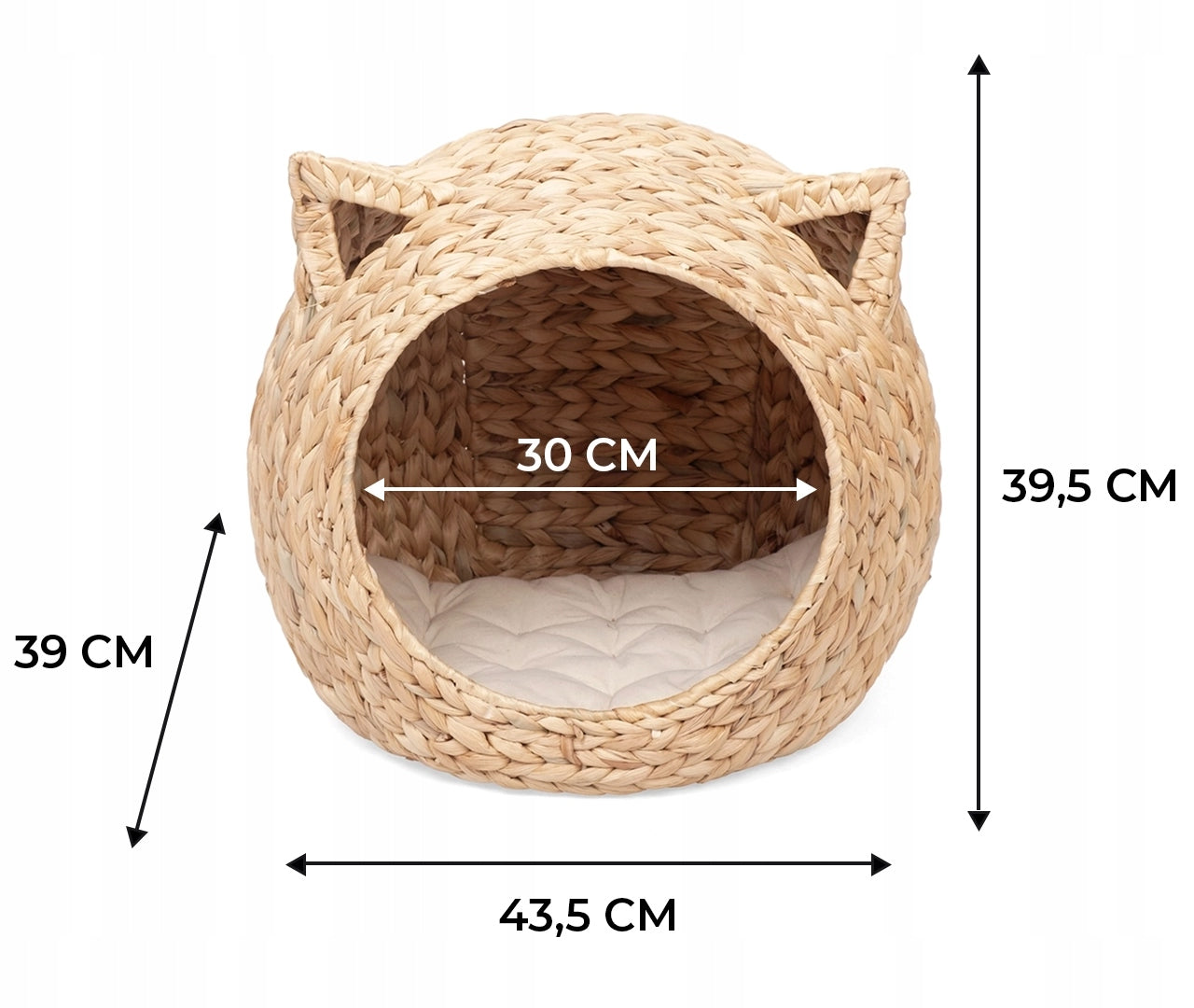 Cat bed basket braided 43x39x40 cm water hyacinth with bedding Color beige