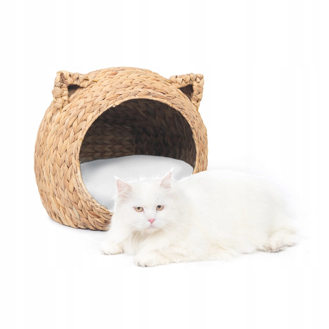 Cat bed basket braided 43x39x40 cm water hyacinth with bedding Length 43.5 cm