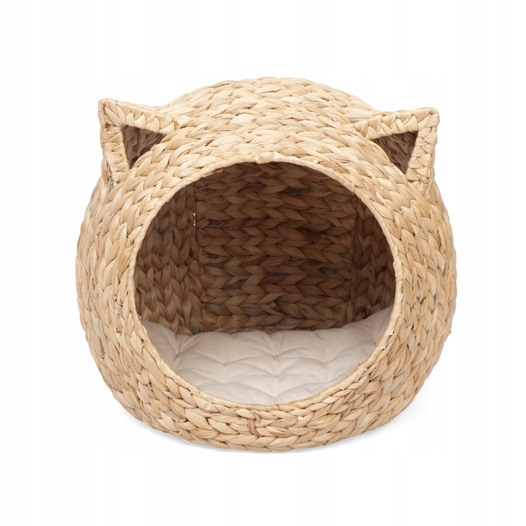 Cat bed basket braided 43x39x40 cm water hyacinth with bedding