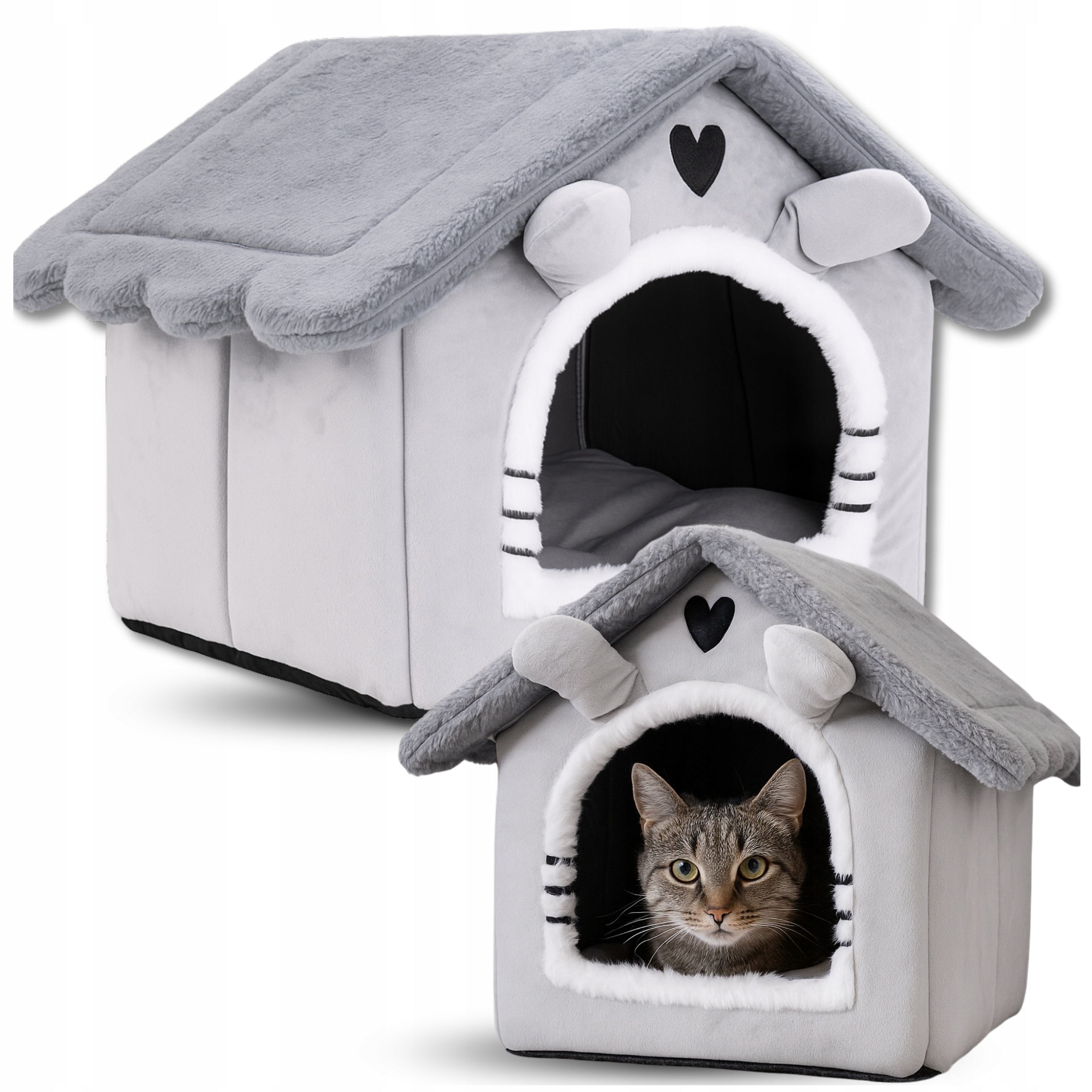 Cat bed cottage booth plush pillow kennel for cats small dogs