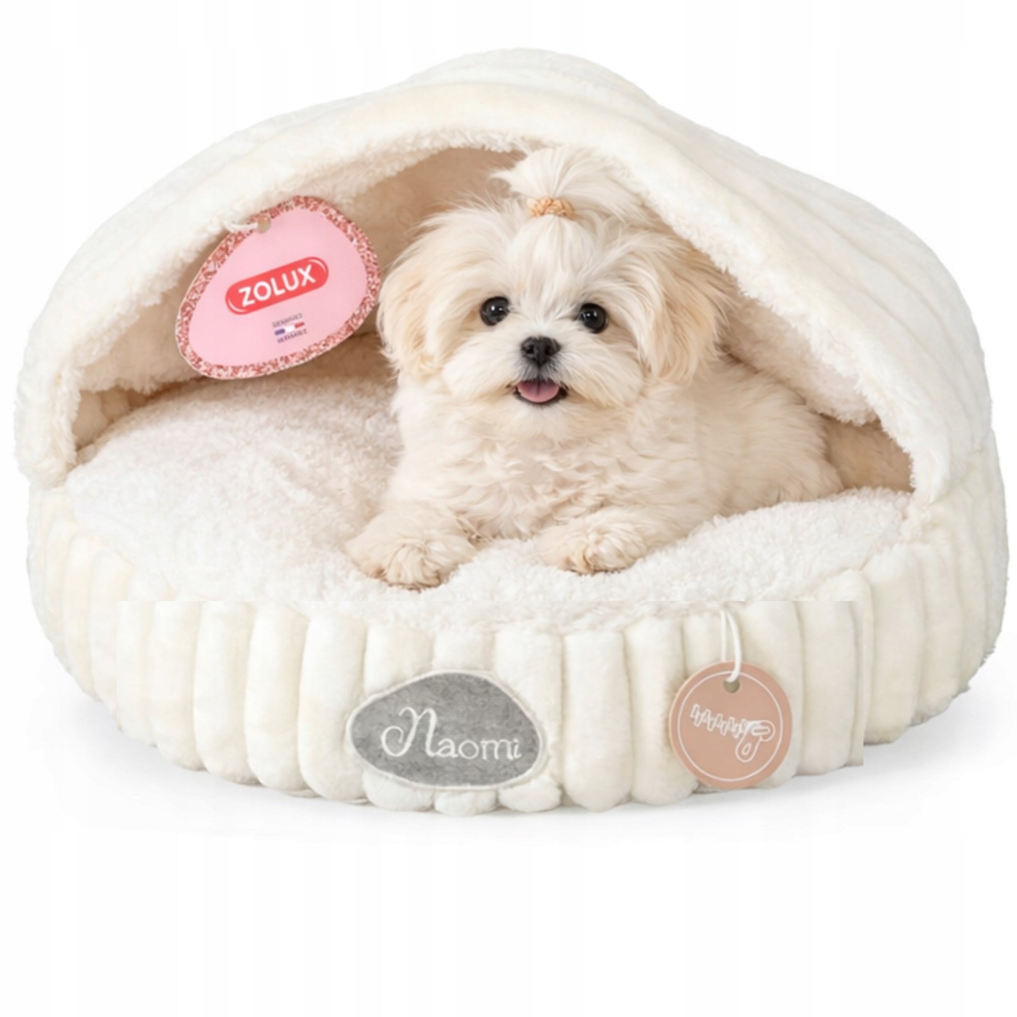 Cat bed, dog bed with cover beige, soft fluffy