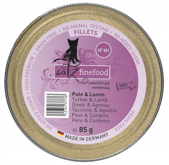 Cat food Catz Finefood Tray Fillet N.411 Turkey Chicken Lamb 85g