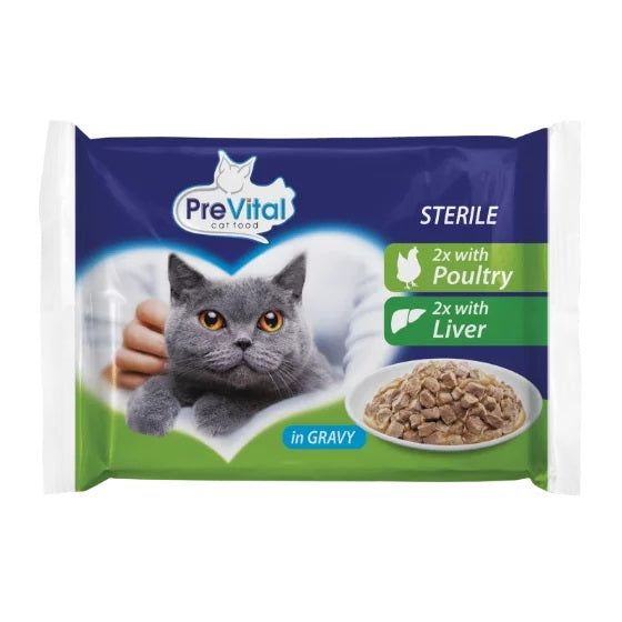 Cat food, wet PREVITAL sterile 4-PACK with poultry and liver