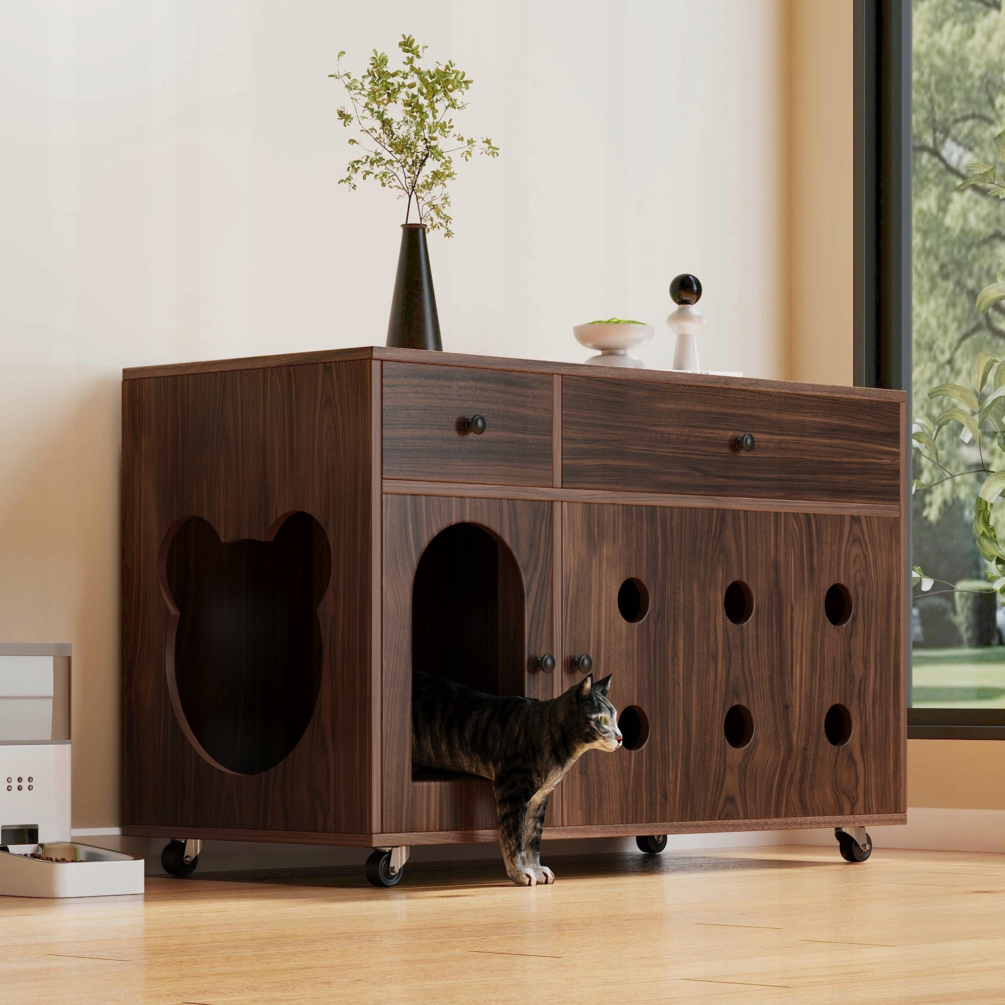 Cat house with litter box cabinet walnut Brand no brand