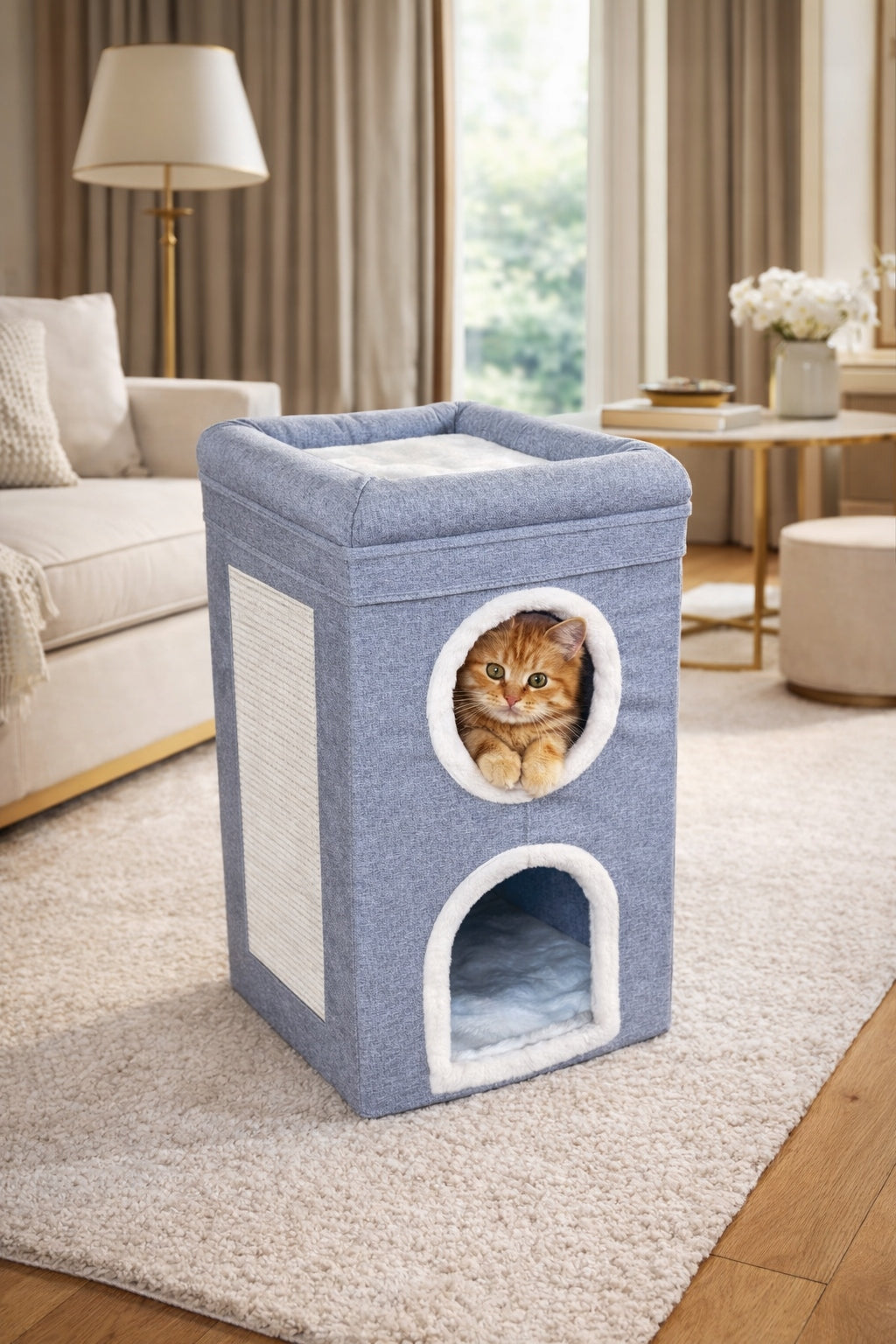 Cat house with scratching post and bed grey tower booth 3 levels 64 cm Brand Lacarte