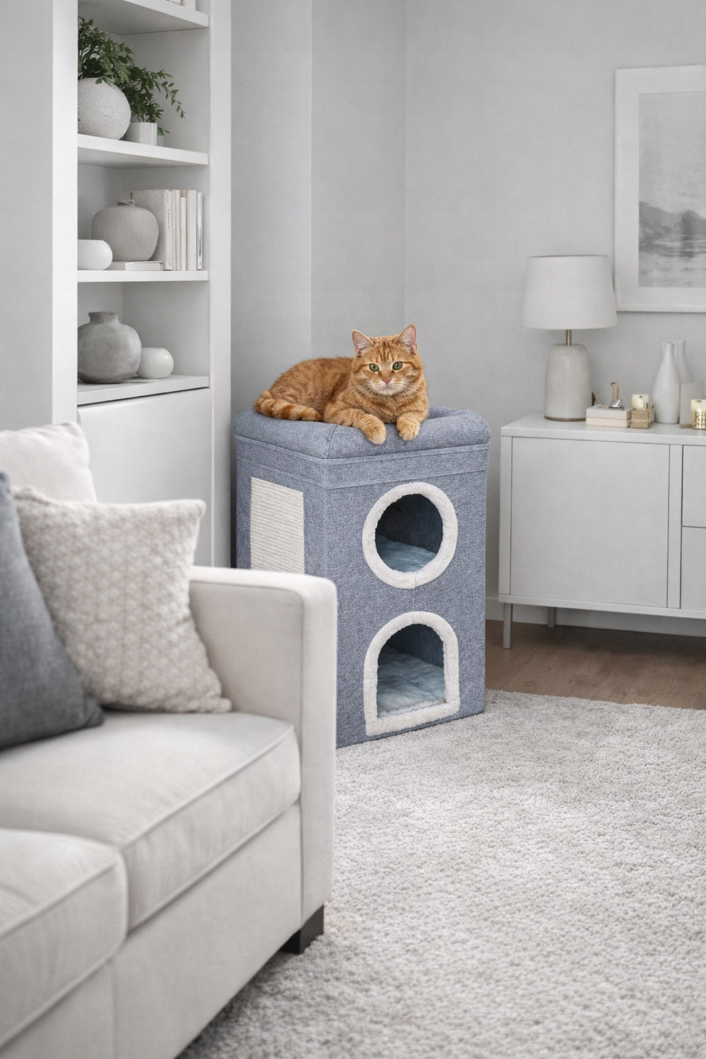 Cat house with scratching post and bed grey tower booth 3 levels 64 cm Kind cat house