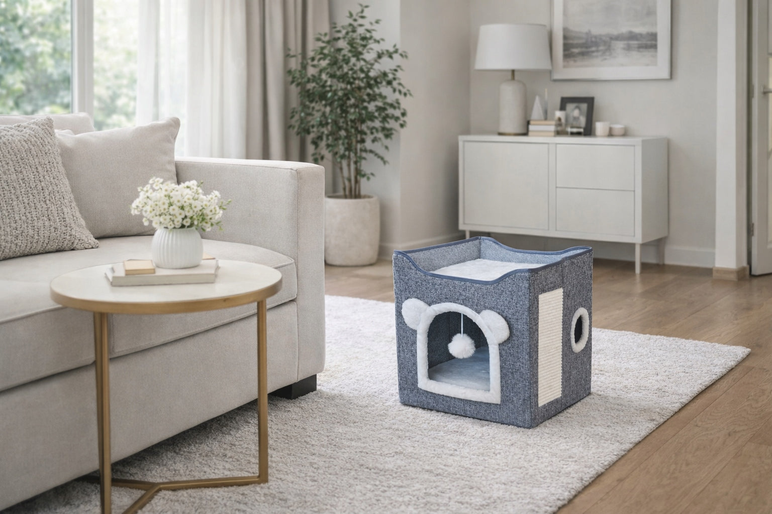 Cat house with scratching post bed two levels tower booth Length 39 cm