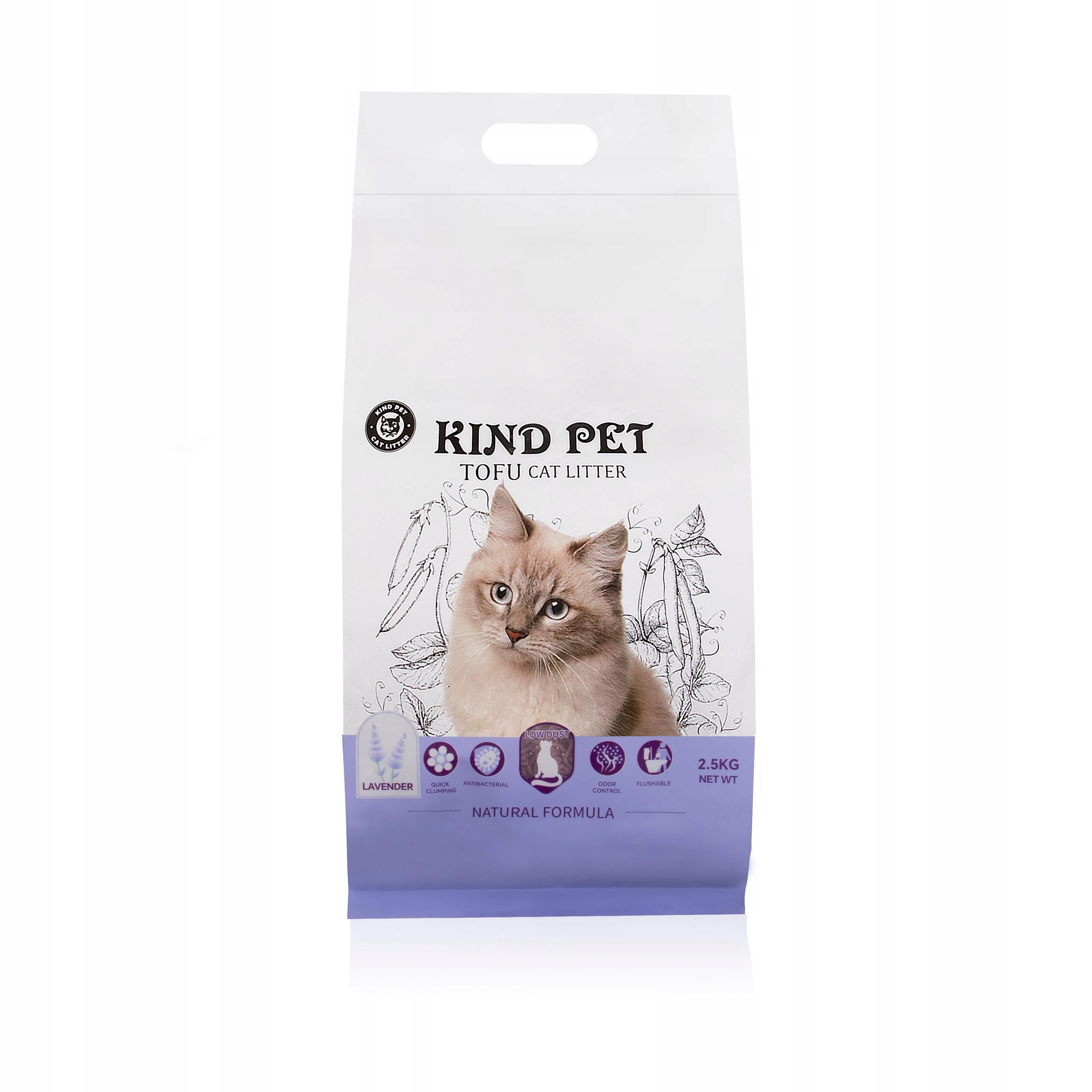 Cat litter CARINIO Kind Pet lavender tofu SET OF 4 packs 2,5kg 24l Manufacturer code CARINIO Kind Pet Żwirek lawendowy 4x2,5kg 24l