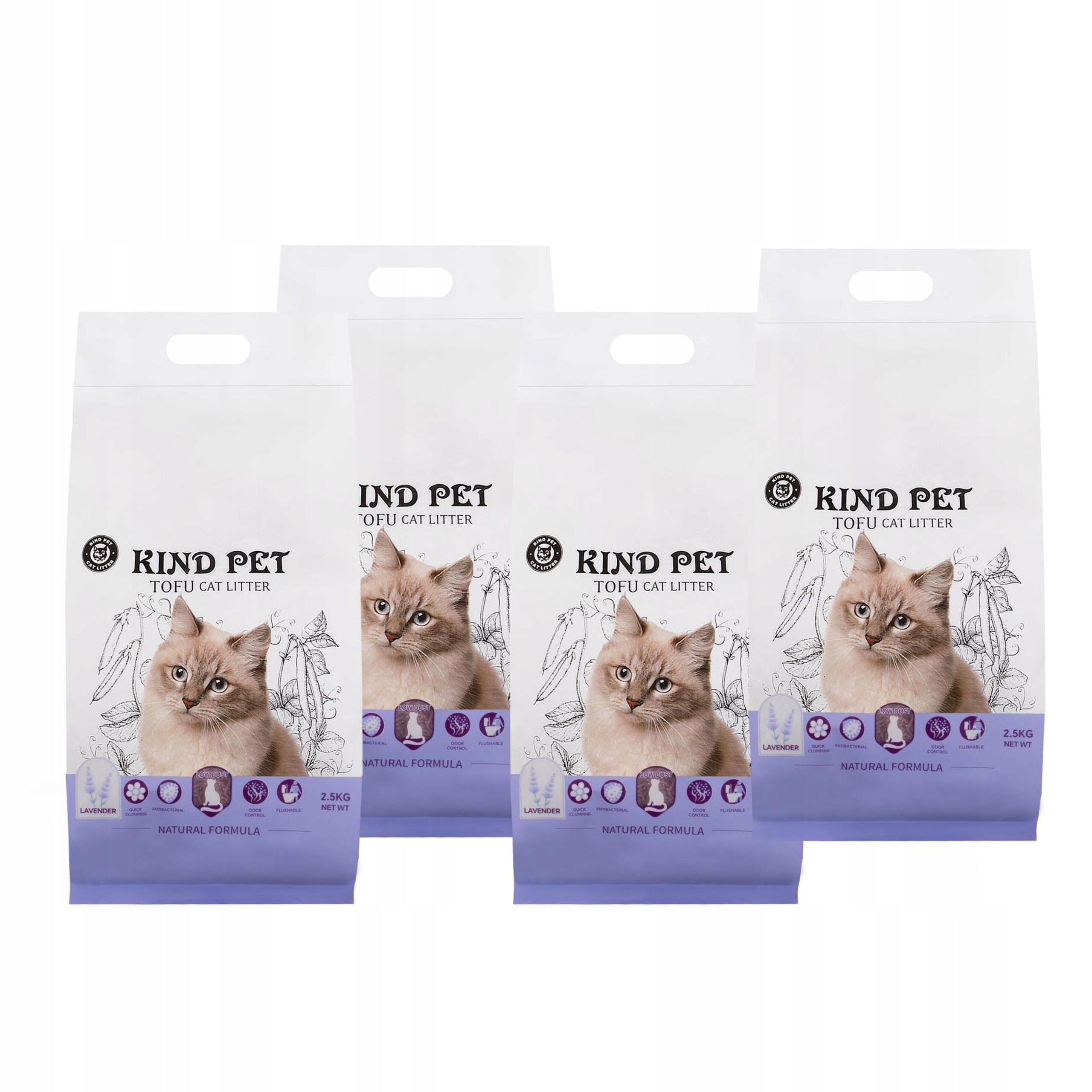 Cat litter CARINIO Kind Pet lavender tofu SET OF 4 packs 2,5kg 24l