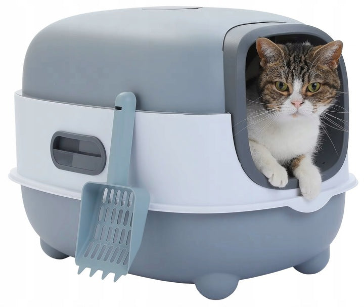 Cat litter box LARGE 54cm CLOSED UV litter toilet grey SPATULA HT01