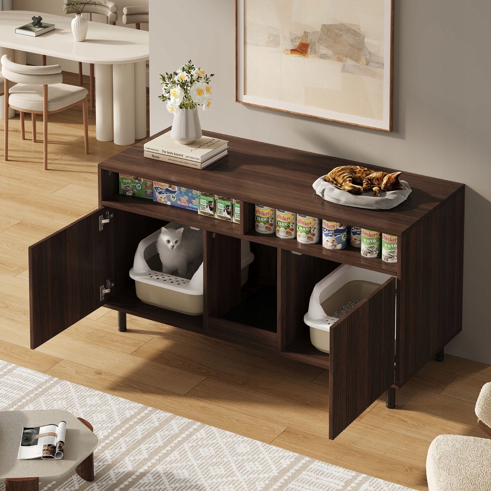 Cat litter box cabinet, 120x50x66cm, walnut color Product width 55 cm