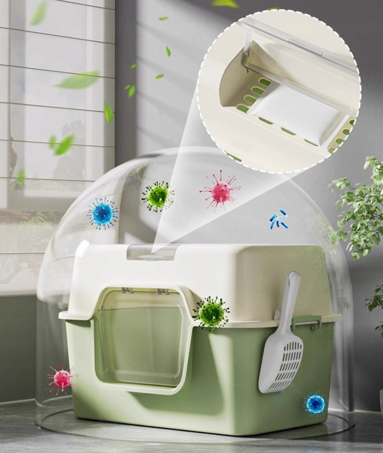 Cat litter box closed with spatula 52x35x35 Light grey,Easy to clean Model WJ98073