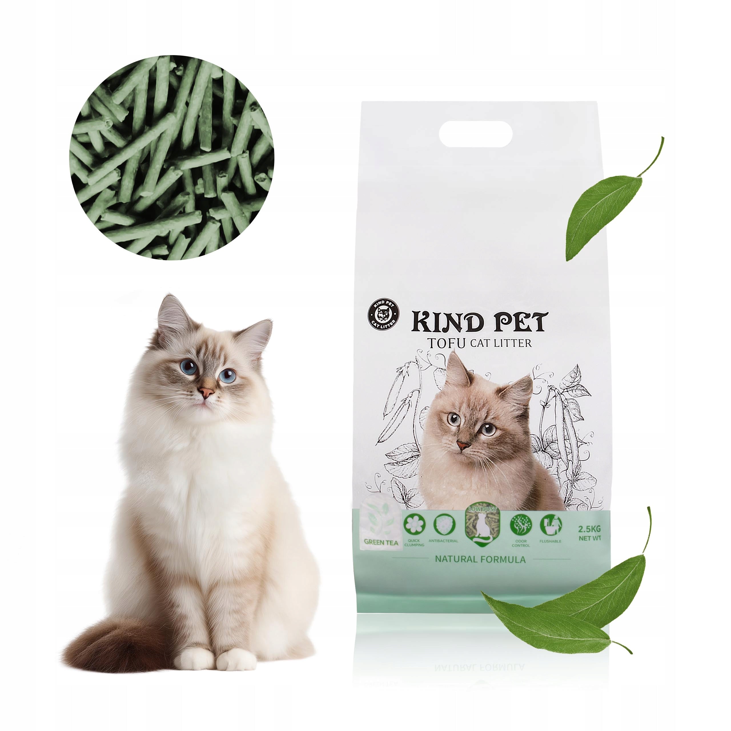 Cat litter tofu CARINIO KindPet clumping SET OF 4 packs 2,5kg 24l Packaging status original
