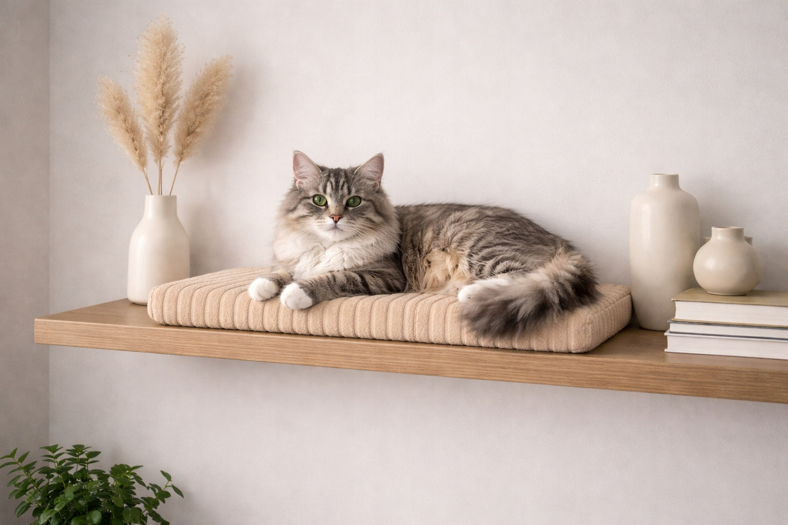 Cat pillow for window sill 60x20 cm thickness 4 cm beige soft and cozy Manufacturer code LPK-60204-B