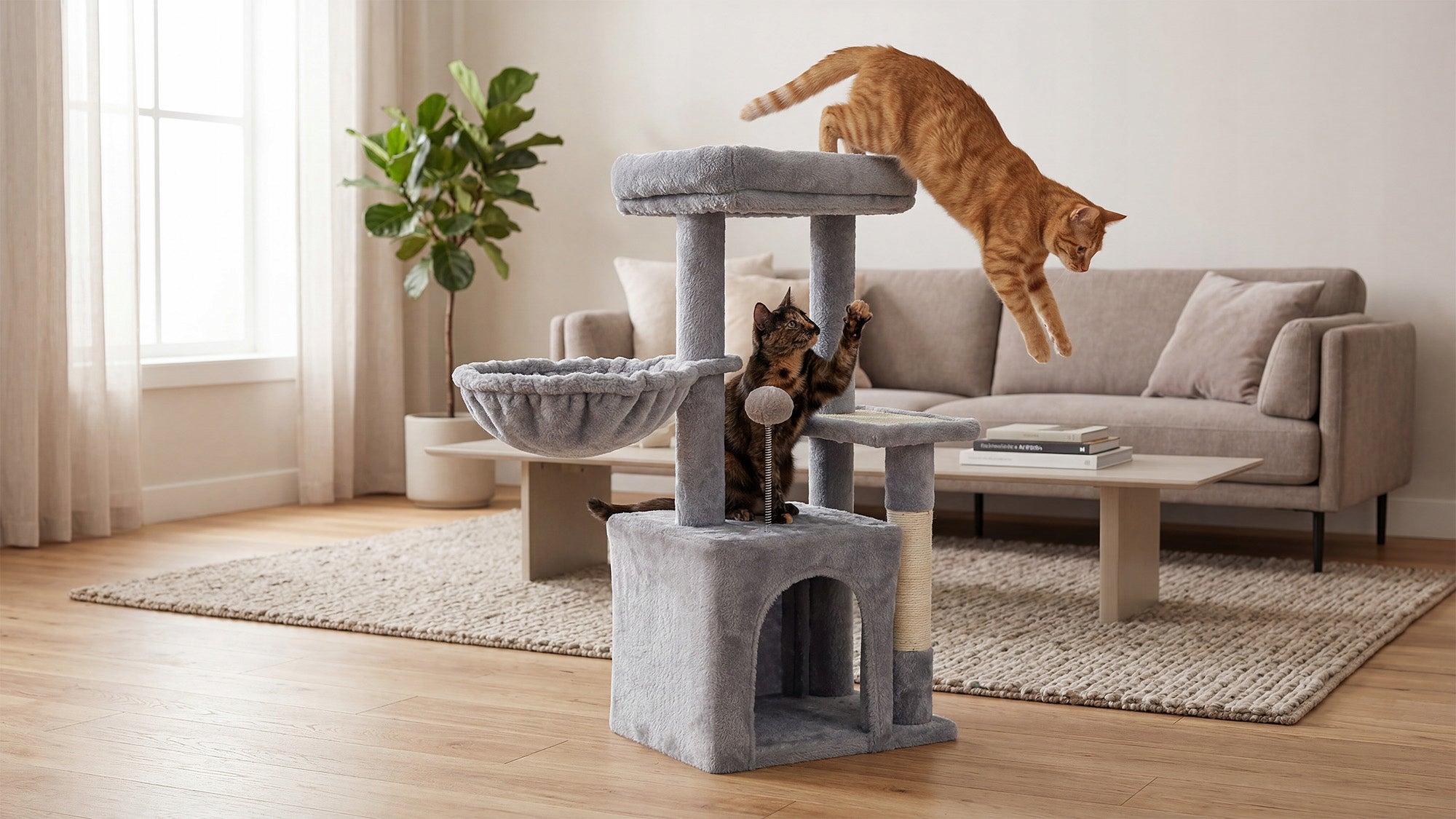 Cat scratcher 2x bed toy cottage tower booth high grey Rebel Kind tall scratching post