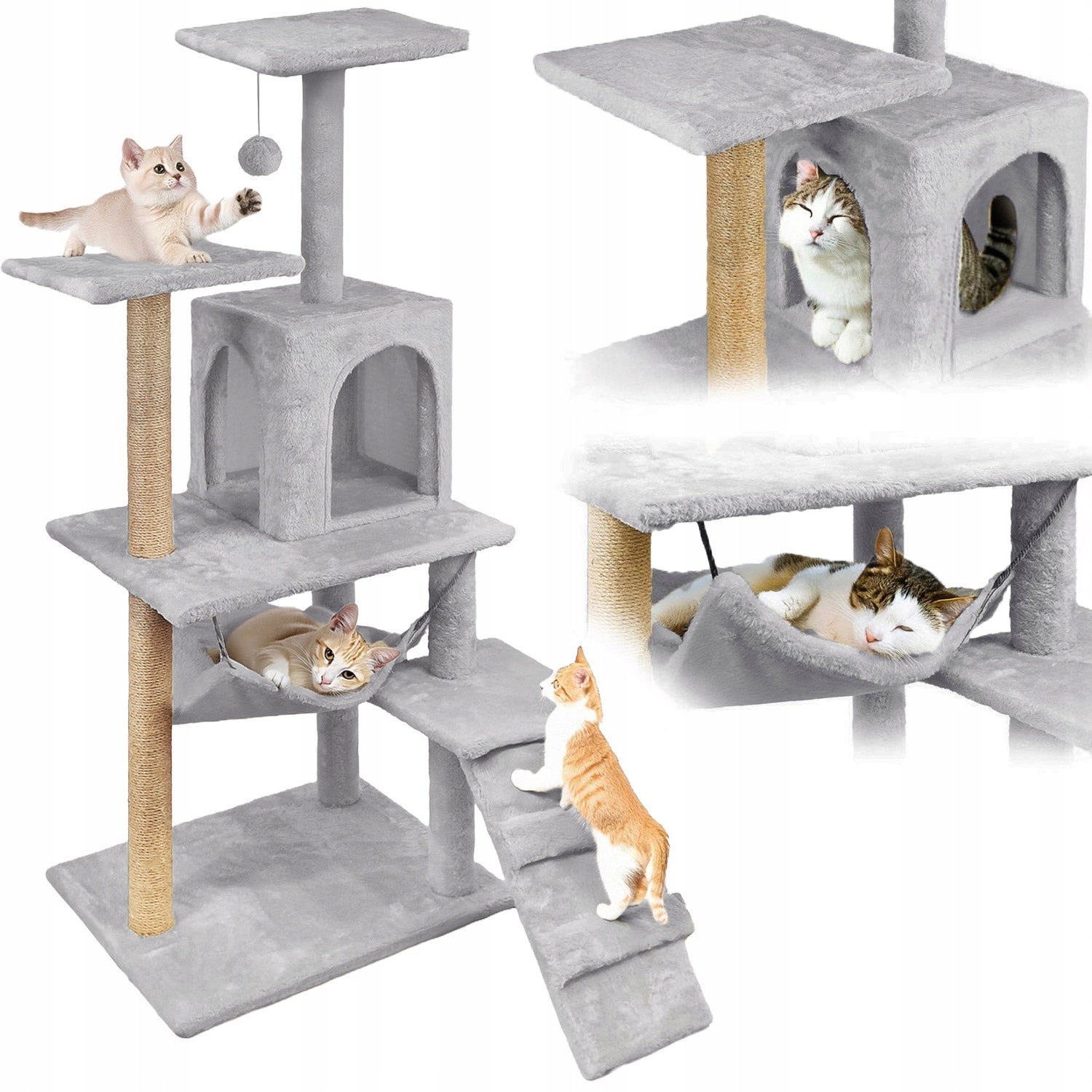 Cat scratcher 6 levels high house bed with toy Mersjo - 125cm
