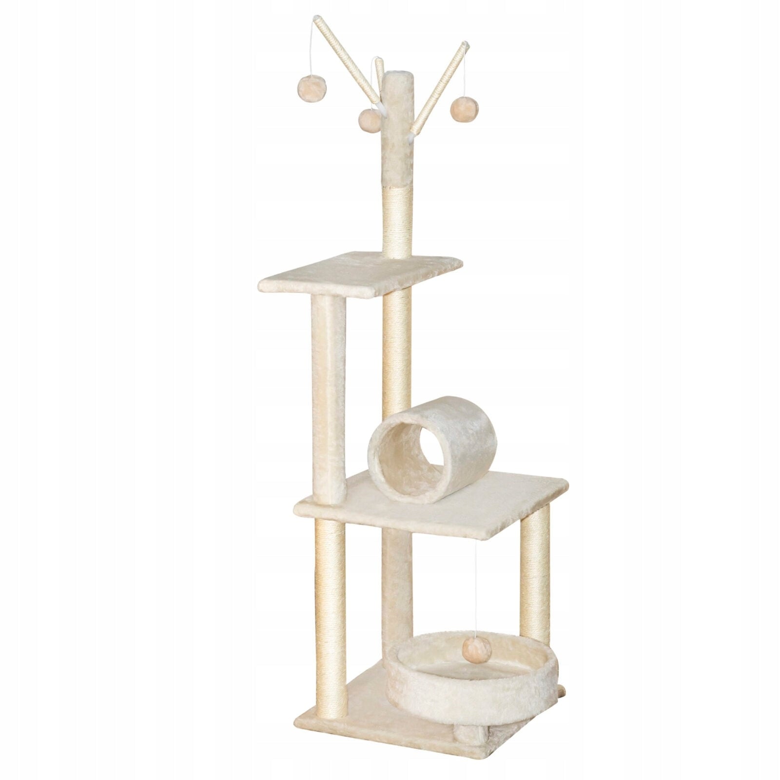 Cat scratcher Tomi 130 cm beige, 5 levels, 4 balls, roller