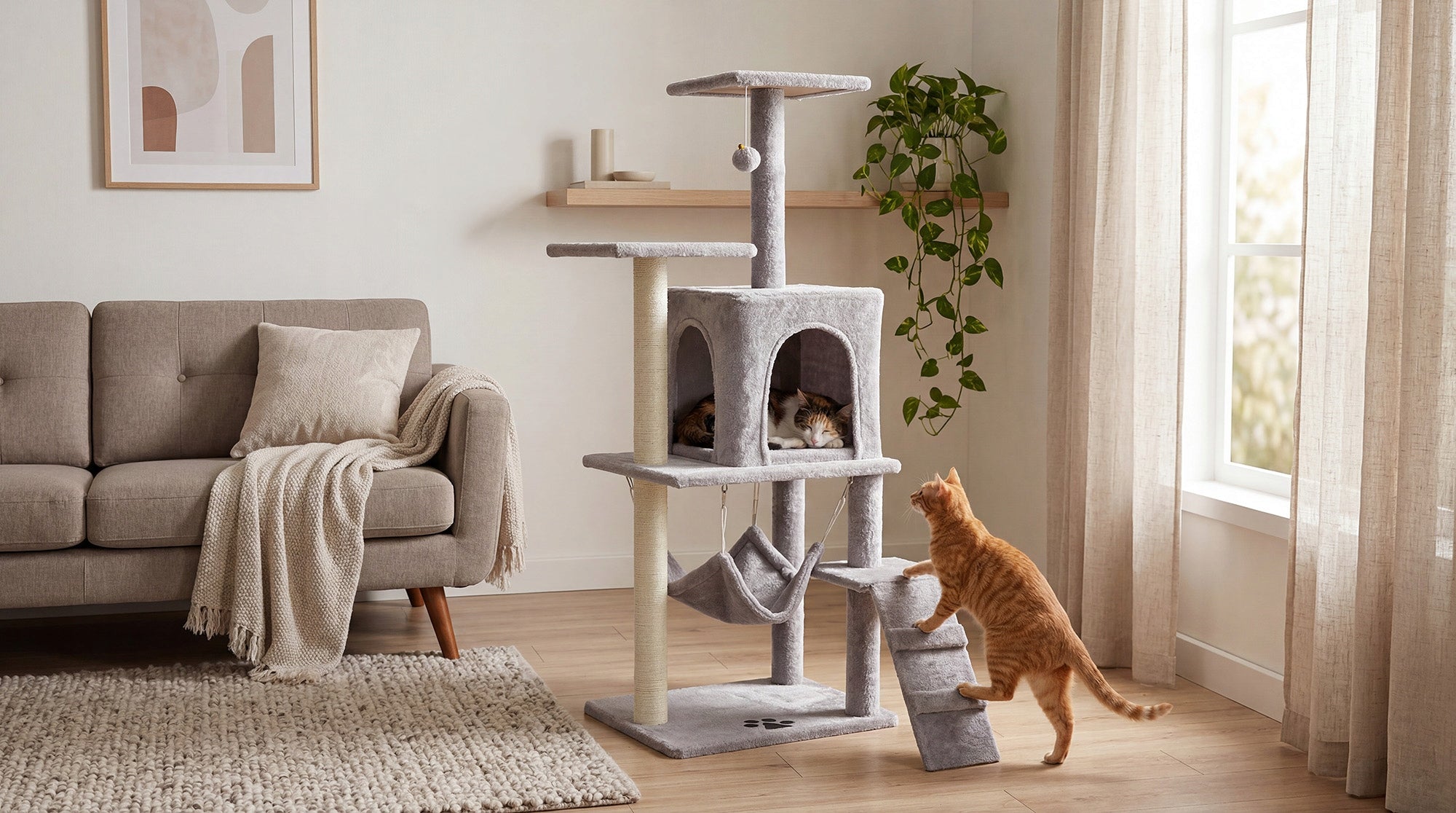 Cat scratcher bed cottage tower booth high grey 125 cm Rebel Manufacturer code RA-1004